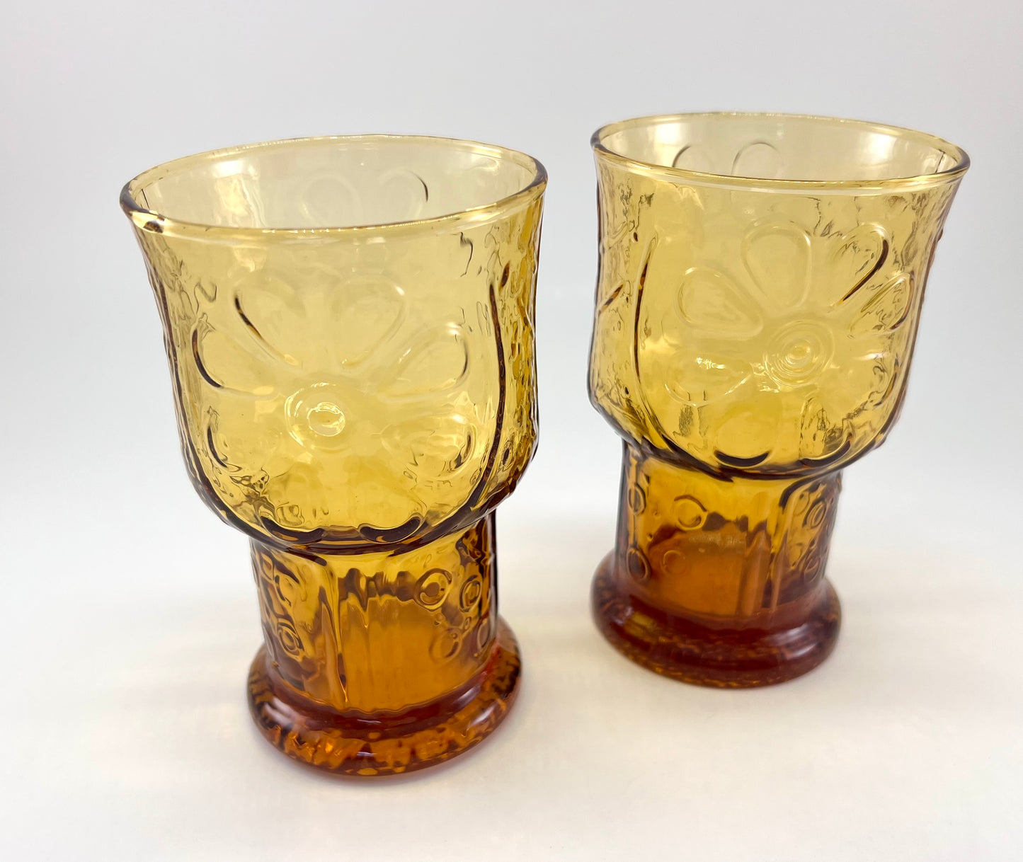Libbey "Country Garden Daisy" Amber Drinks Glasses, Set of 2, 1970s