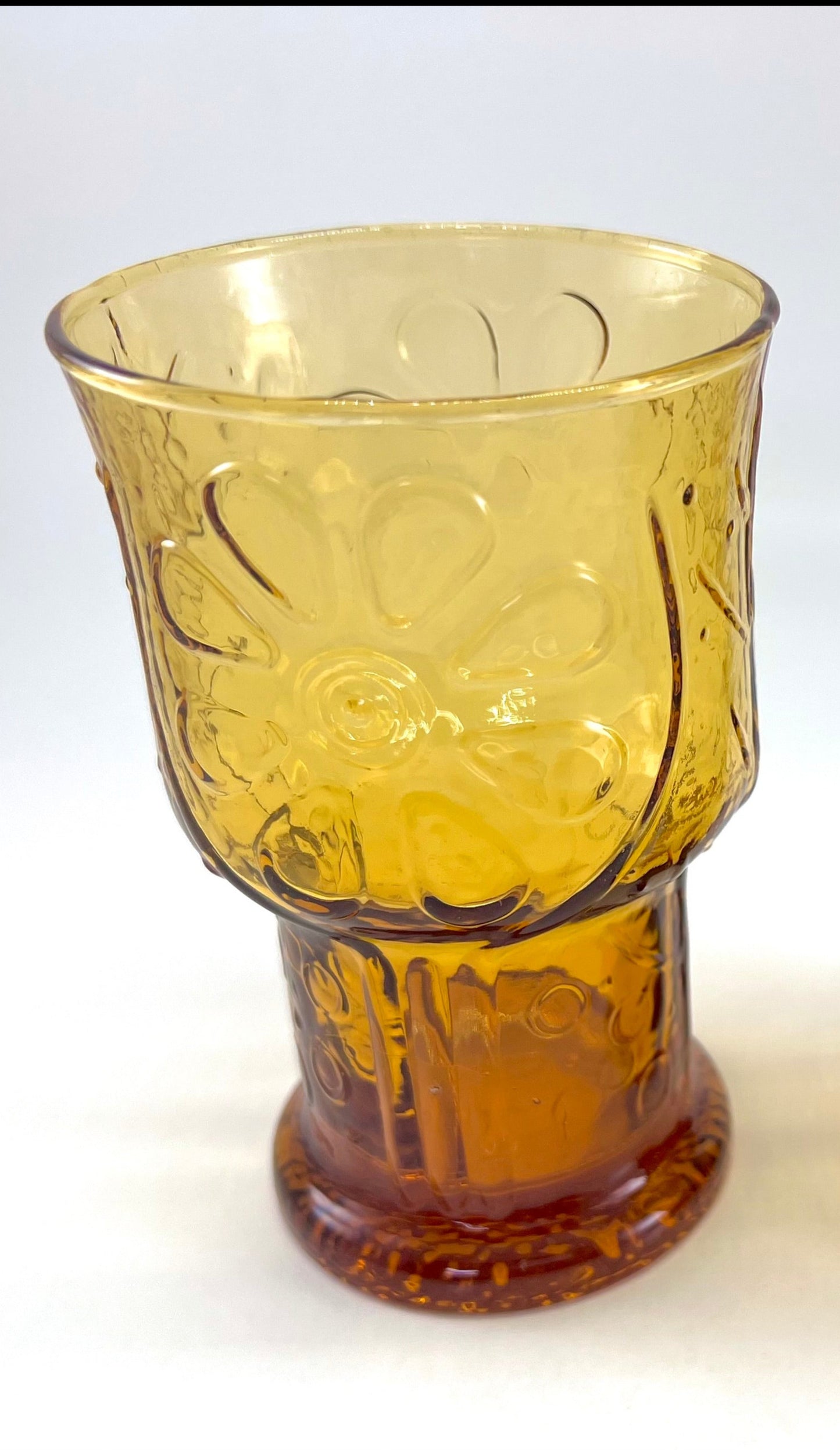 Libbey "Country Garden Daisy" Amber Drinks Glasses, Set of 2, 1970s