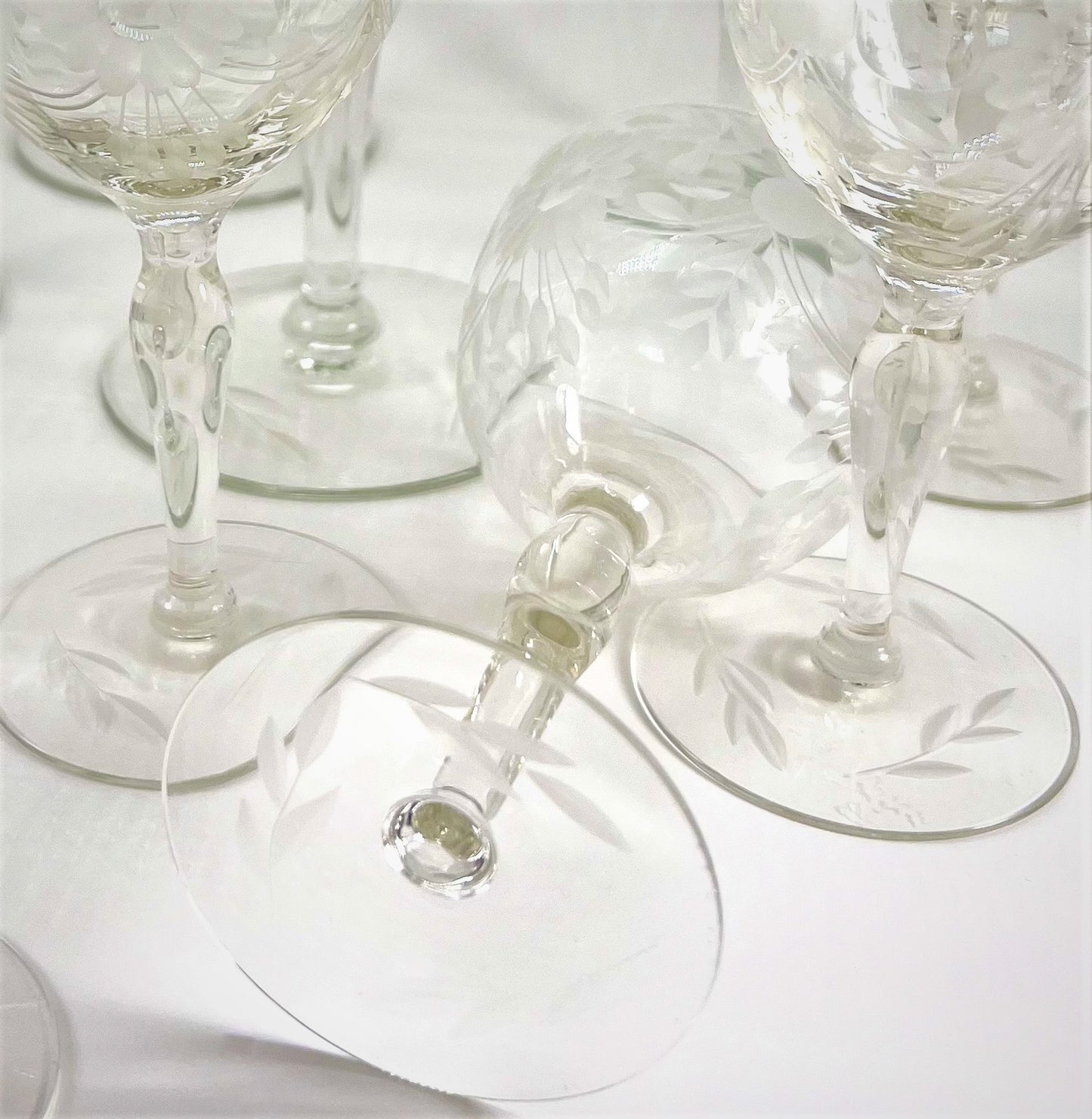 Etched Glass Cordial Glasses, Floral and Vine Pattern, Set of 6