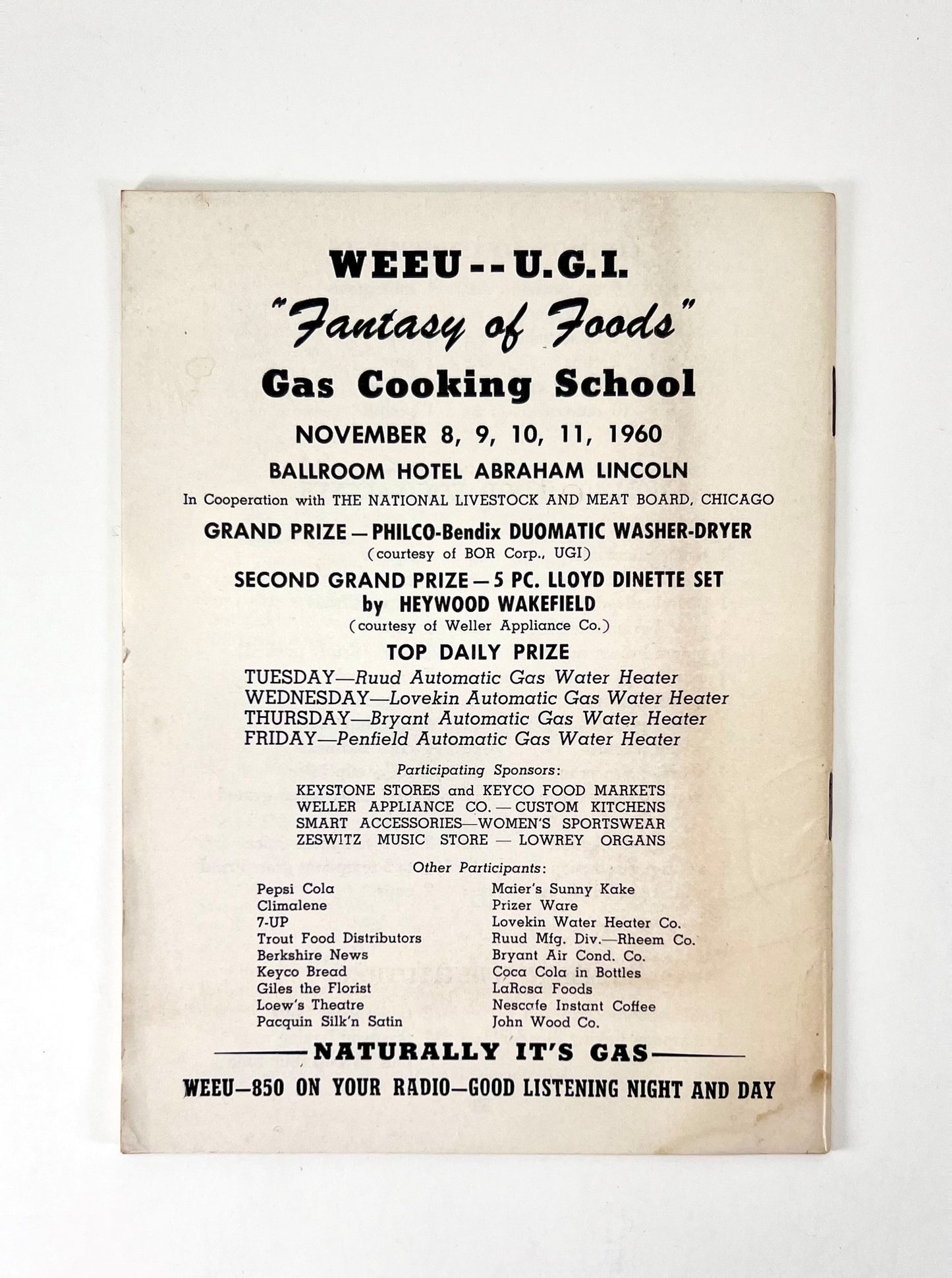 Fantasy of Foods Cook Book from WEEU Radio, UGI Gas, and The National Live Stock and Meat Board, 1960