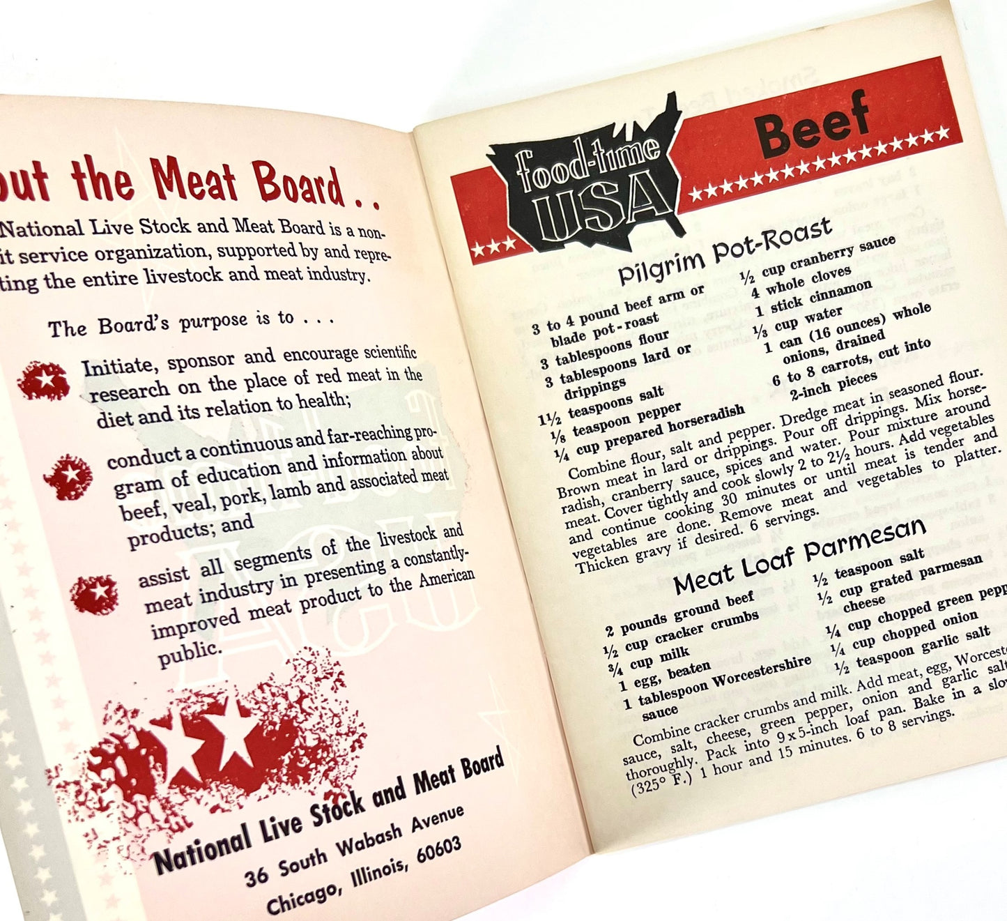 Food-time USA Cookbook from The National Live Stock and Meat Board and WEEU Radio, 1959