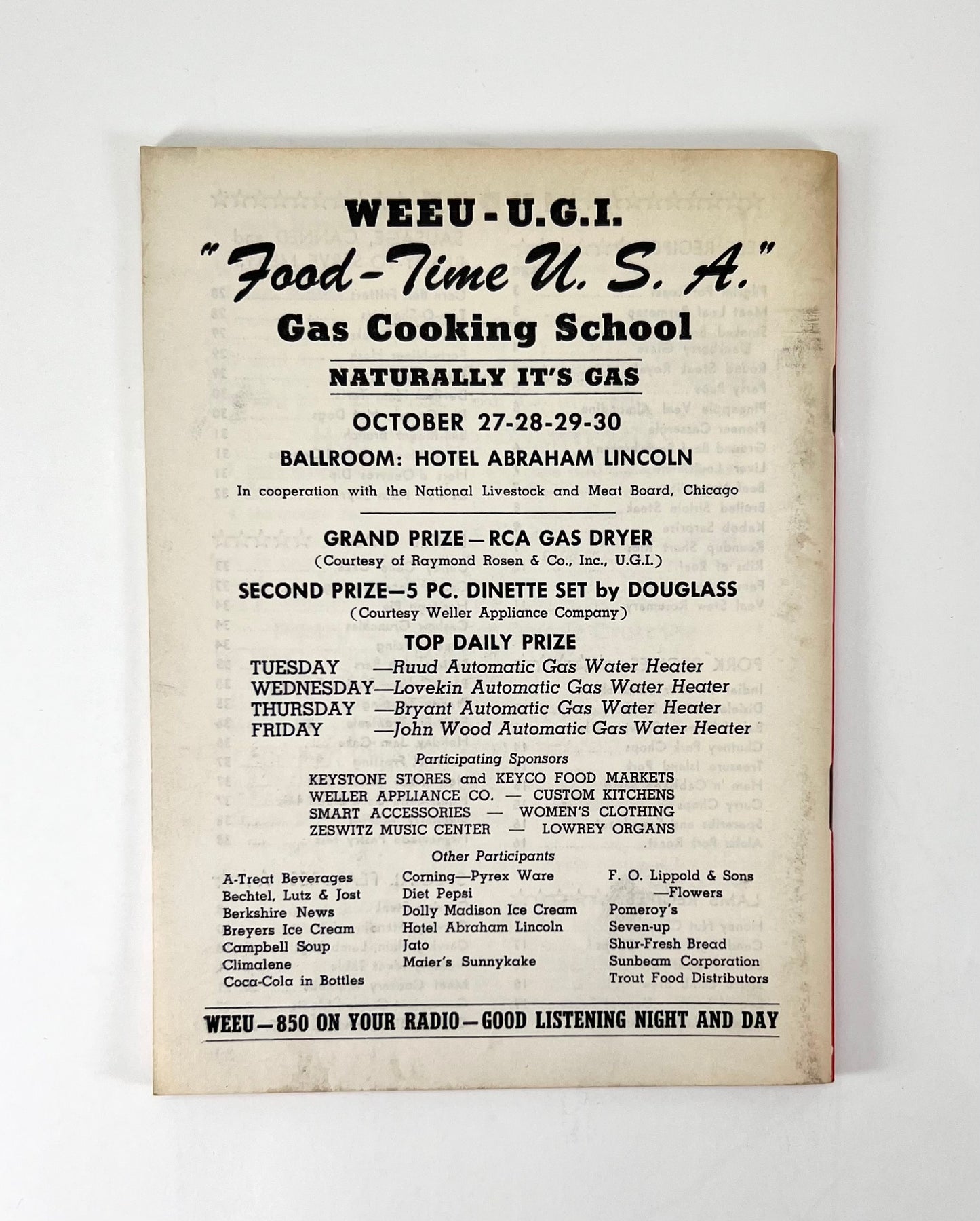 Food-time USA Cookbook from The National Live Stock and Meat Board and WEEU Radio, 1959