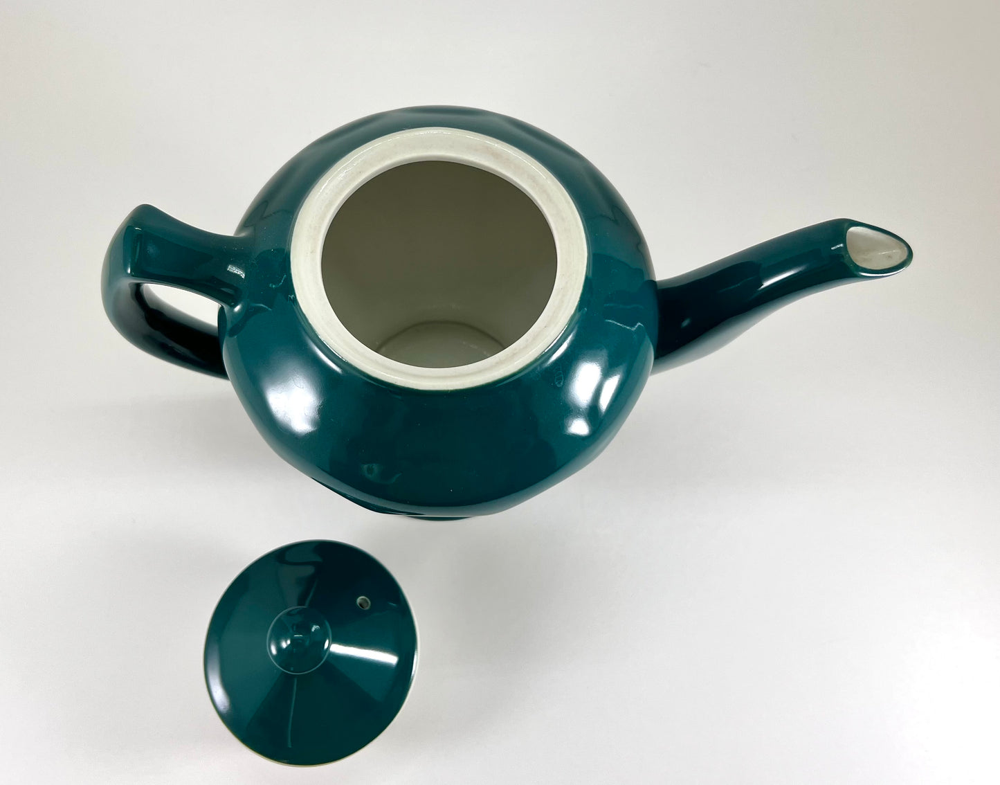 Hall China Teapot, Albany Pattern, Dark Green Teal with White Interior, 1930s