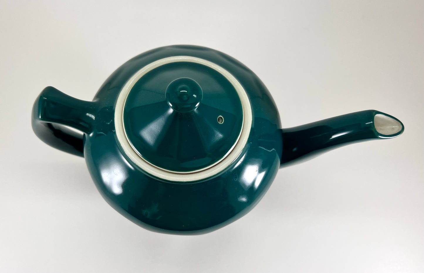 Hall China Teapot, Albany Pattern, Dark Green Teal with White Interior, 1930s