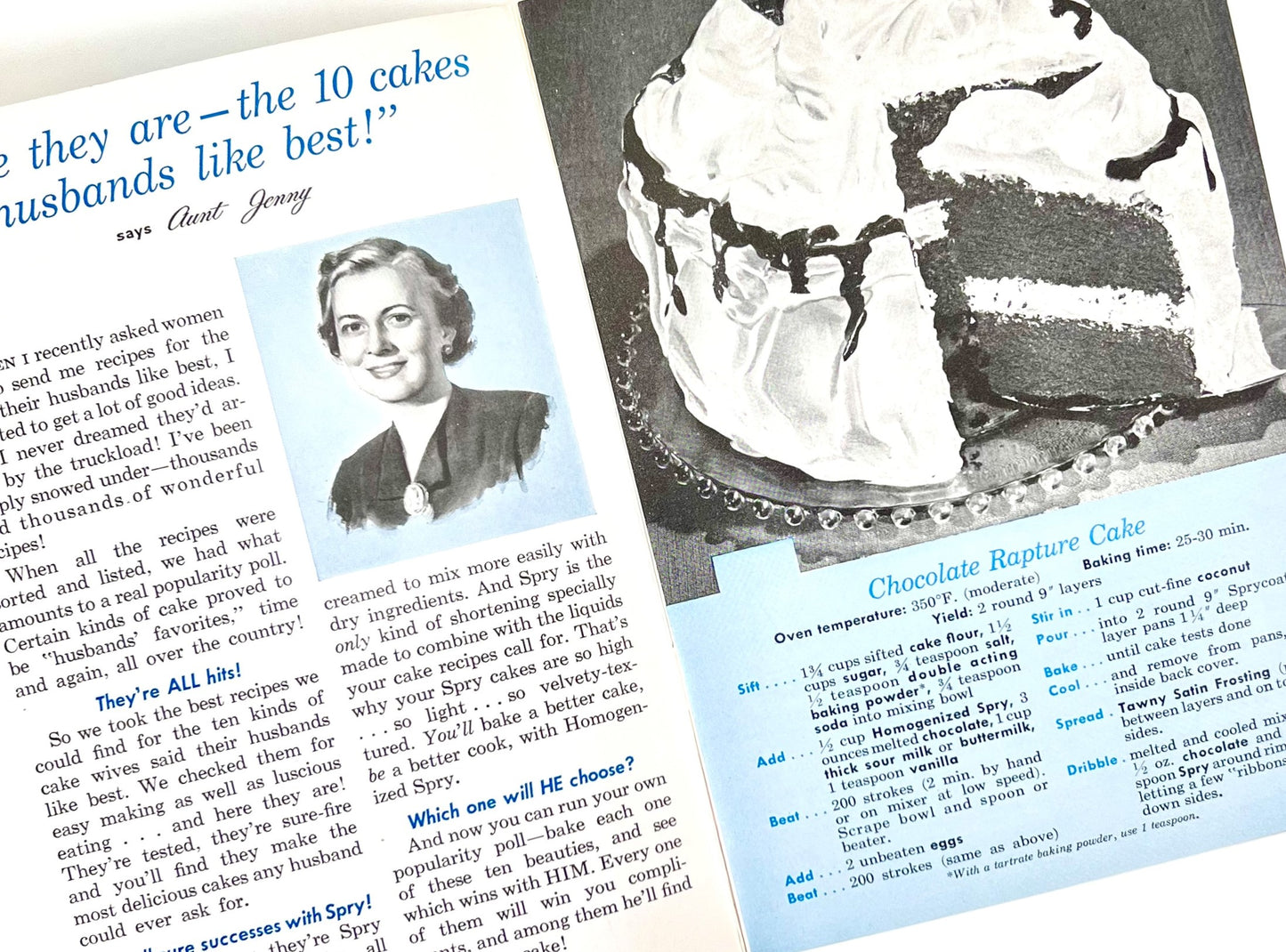 Spry Shortening's 10 Cakes Husbands Like Best Cookbooklet, 1940s