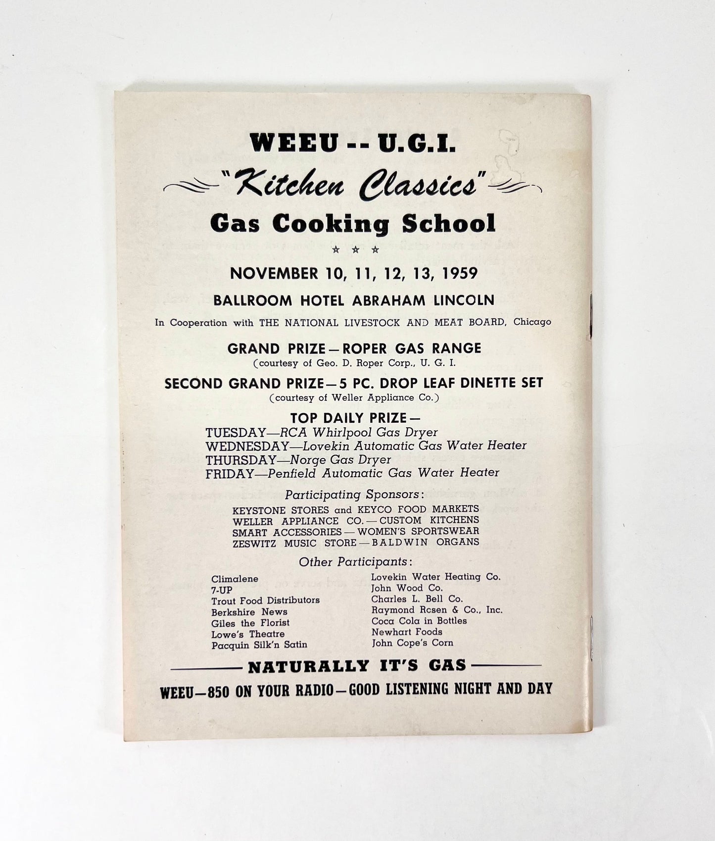Kitchen Classics Cook Book, 1959 from The National Live Stock and Meat Board, WEEU Radio, and UGI Gas