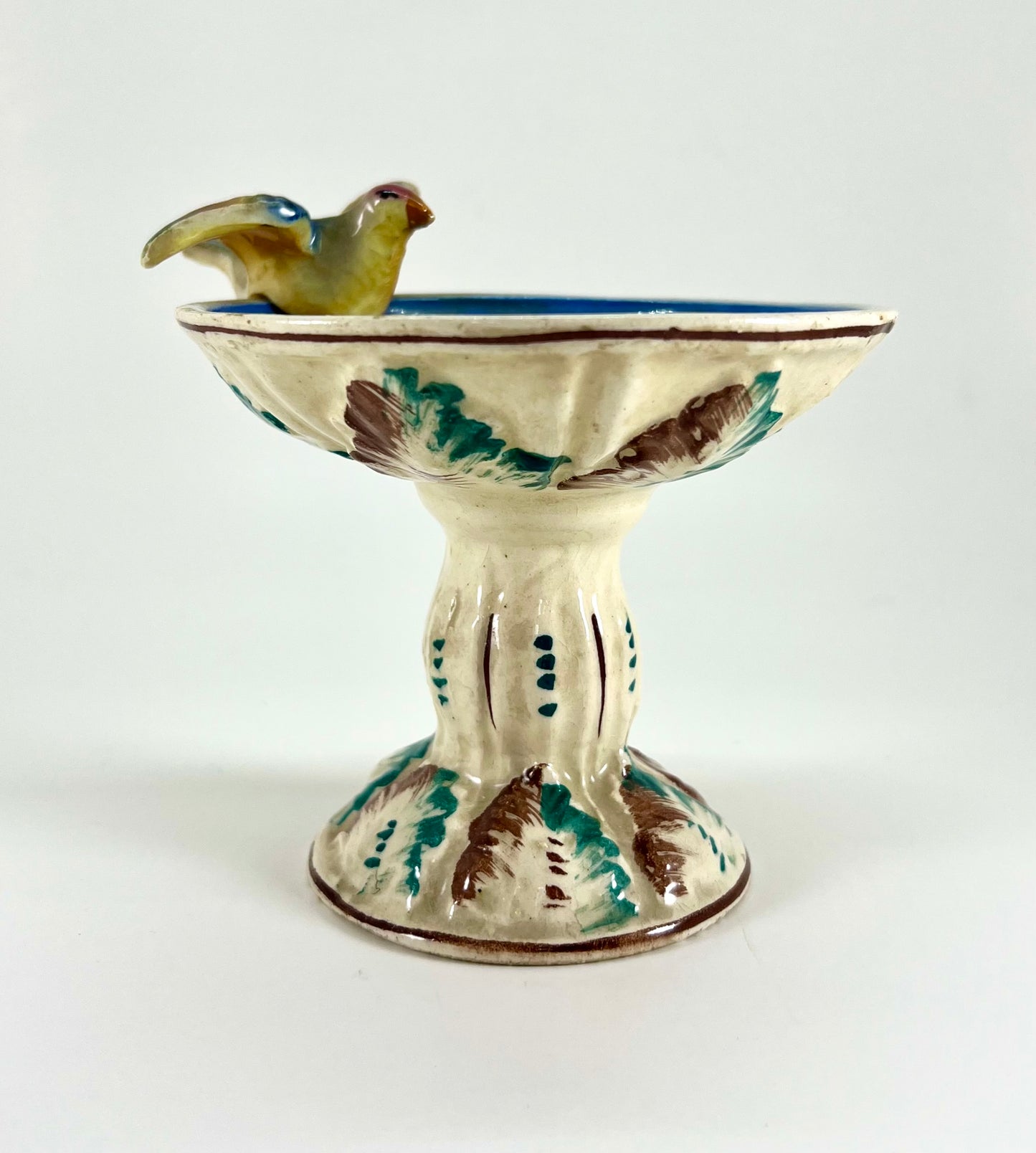 Italian Ceramic Birdbath with Bird Candle Holder Vase