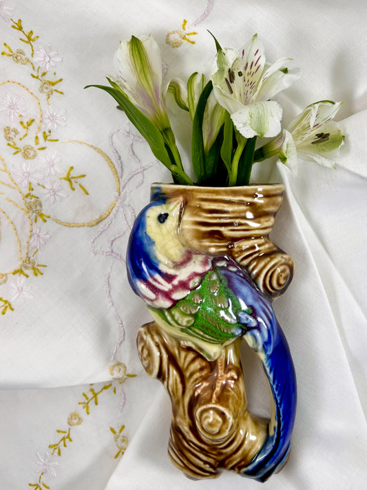 Bird on Branch Mid-century Ceramic Wall Pocket, 1950s
