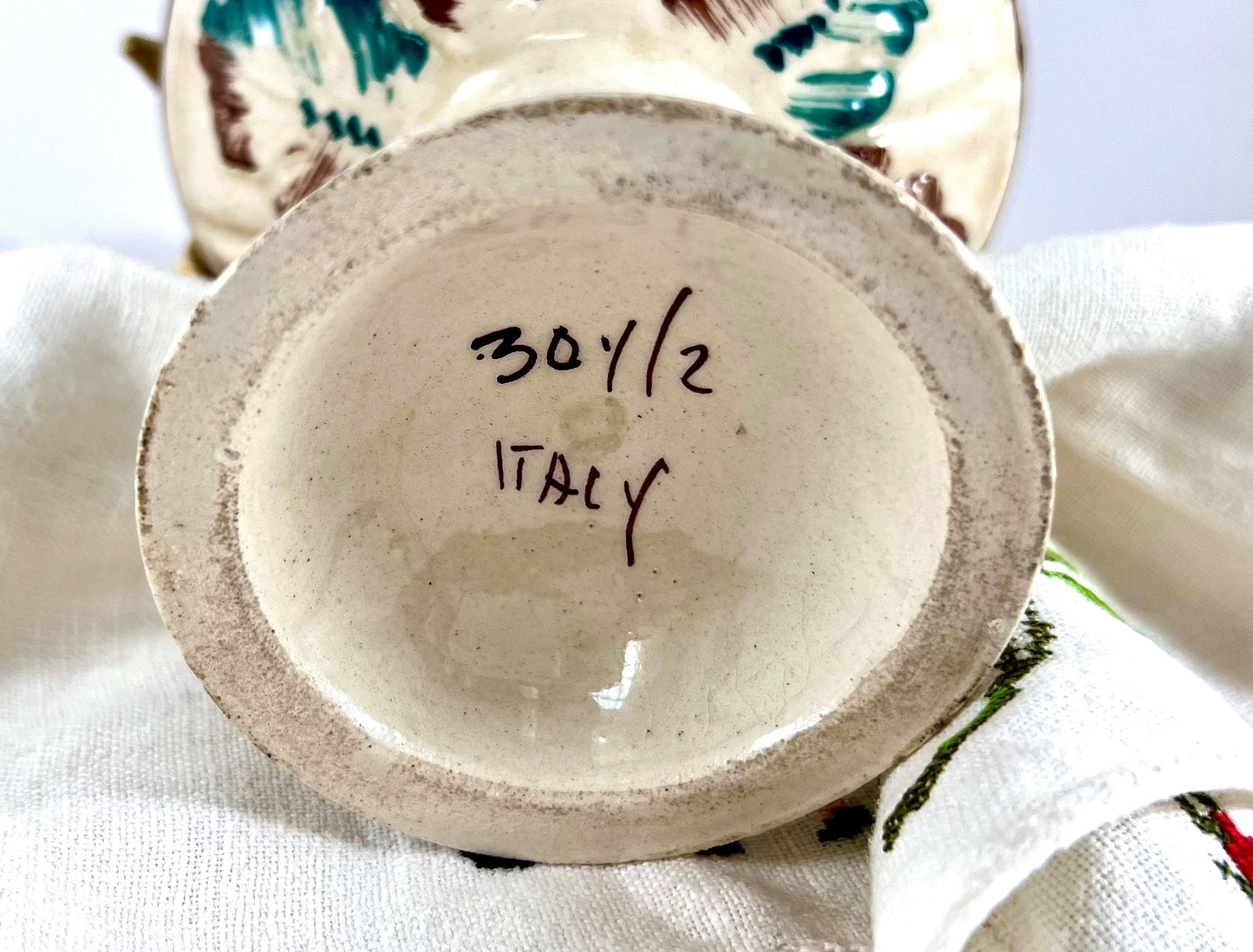 Italian Ceramic Birdbath with Bird Candle Holder Vase