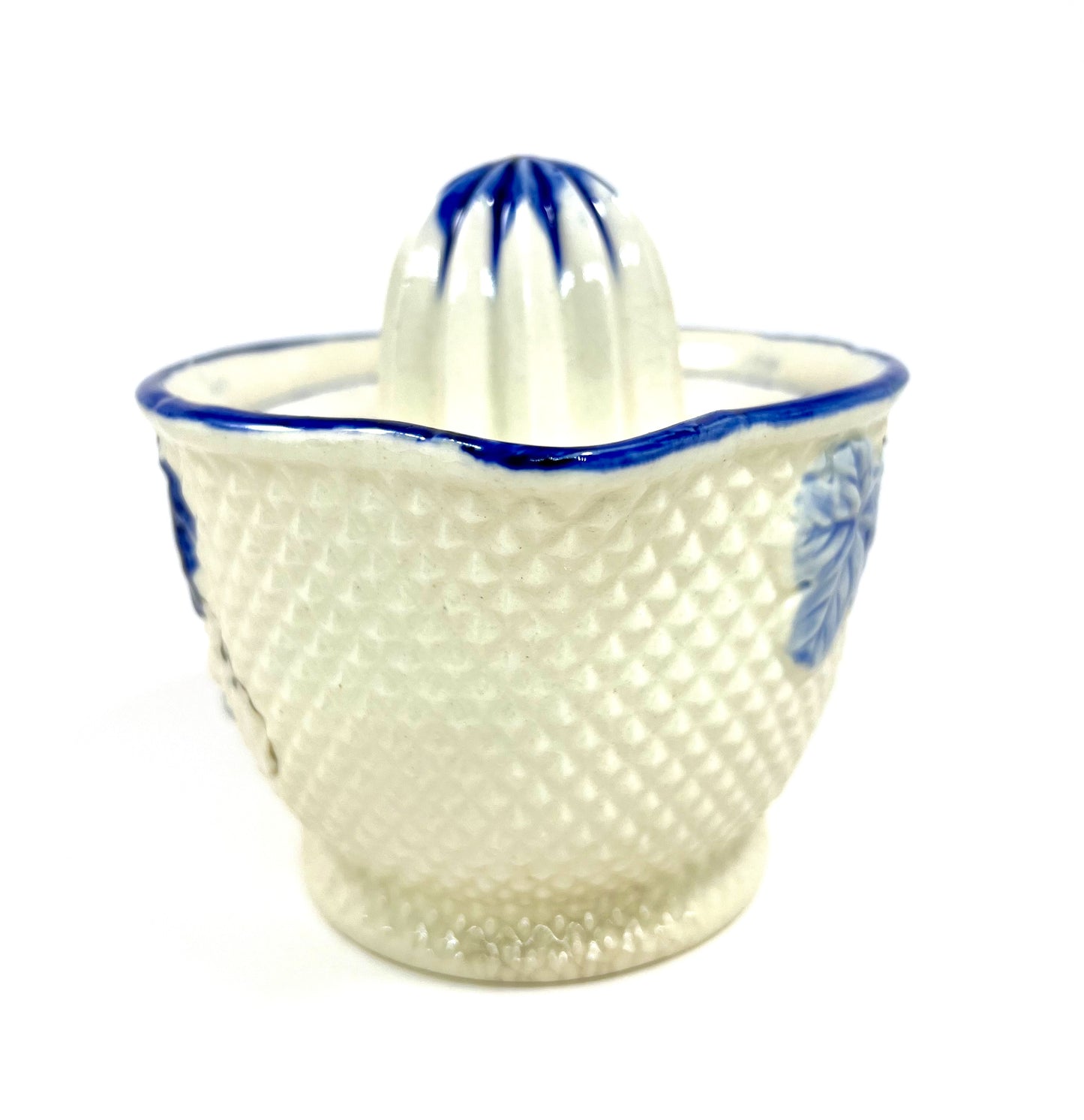 Grapevine Ceramic Reamer Juice & Pitcher, Blue and White, 1920s-1930s Japan