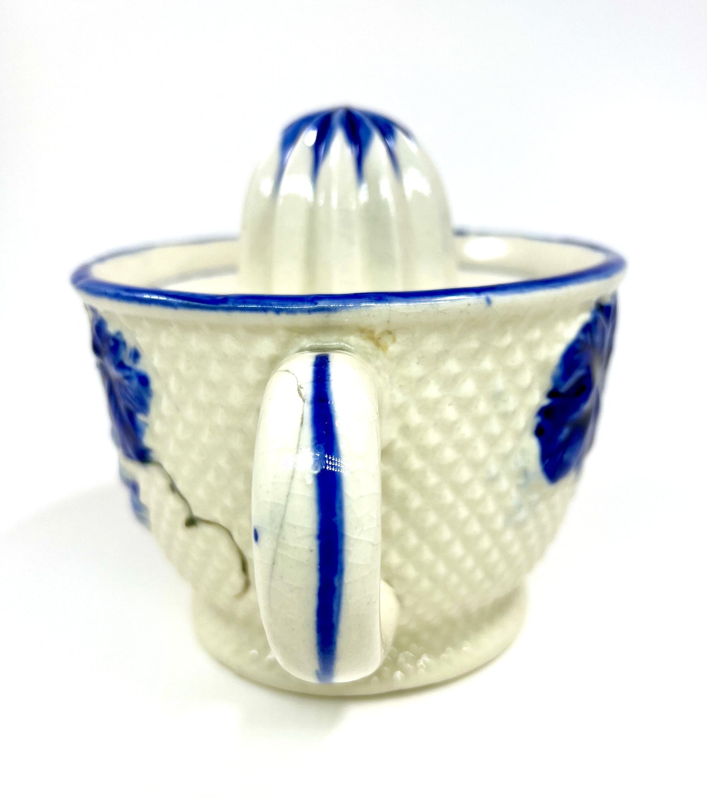 Grapevine Ceramic Reamer Juice & Pitcher, Blue and White, 1920s-1930s Japan