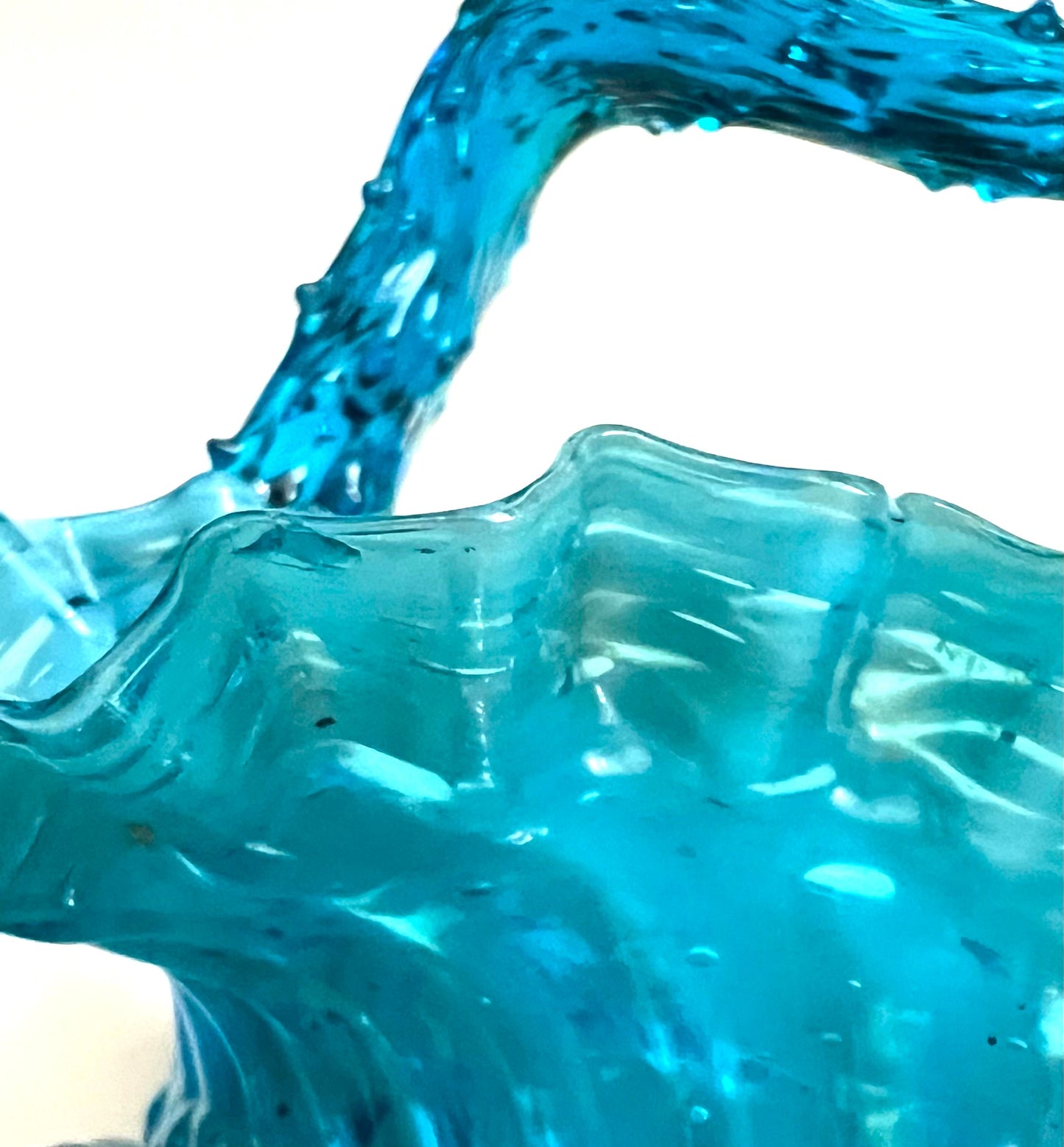 Blue Basket Vase, Victorian Hand-blown Glass with Thorn Handle