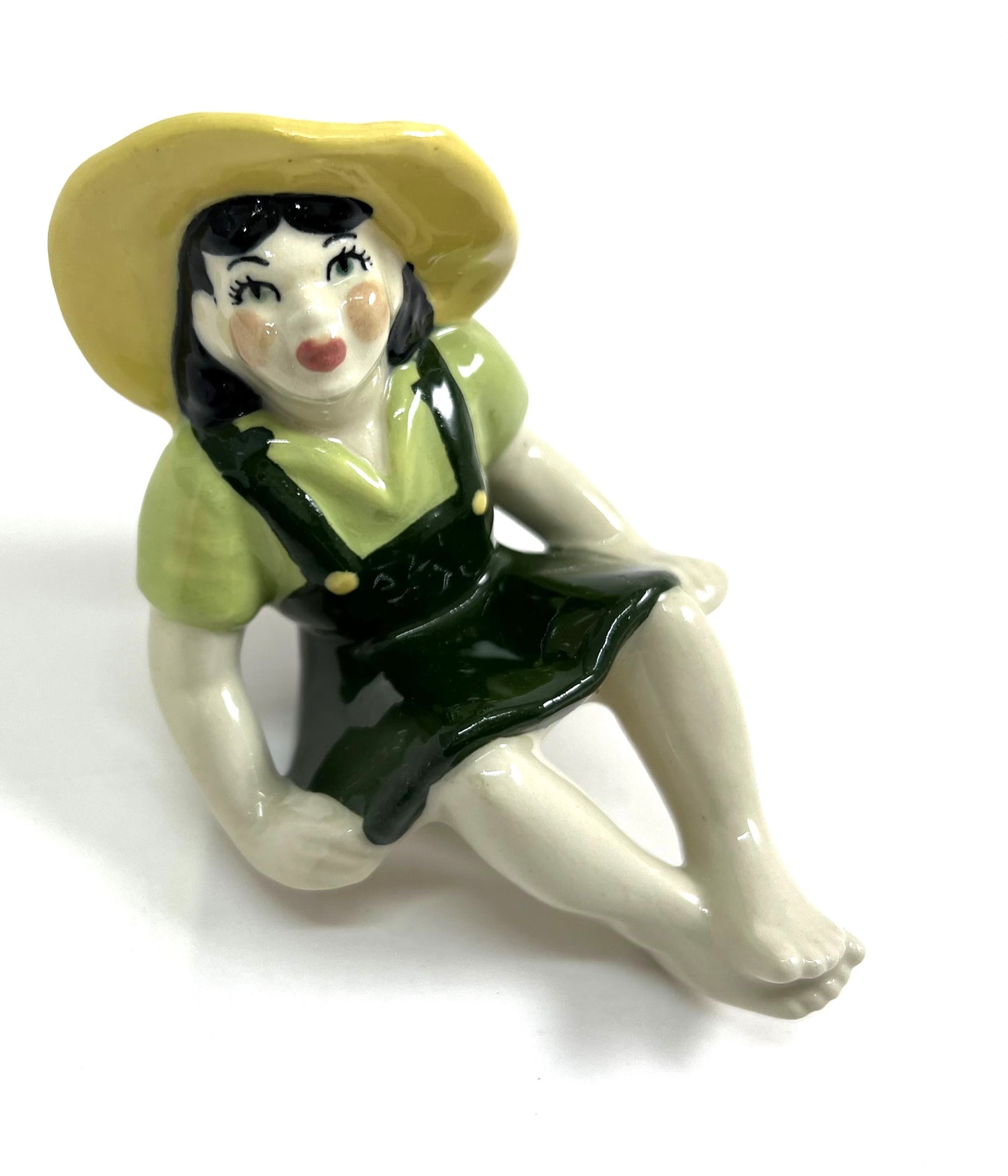 Ceramic Arts Studio Figurine, Garden Girl in Green Dress Shelf Sitter, 1940-1956