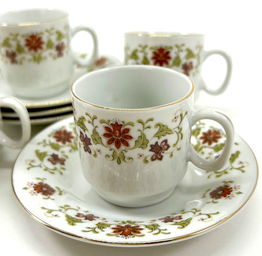 Demitasse Cup and Saucer Set, Elegant Autumn Floral