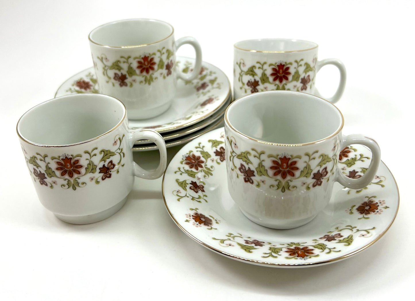 Demitasse Cup and Saucer Set, Elegant Autumn Floral