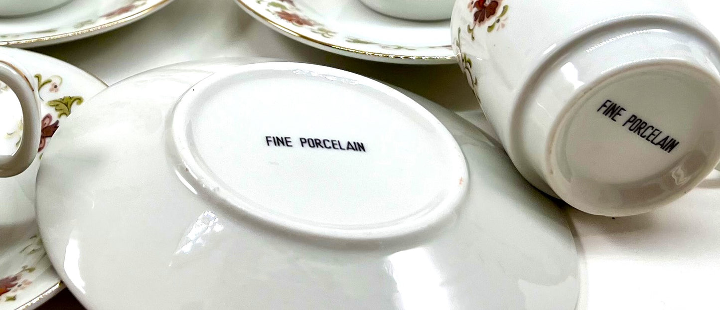 Demitasse Cup and Saucer Set, Elegant Autumn Floral