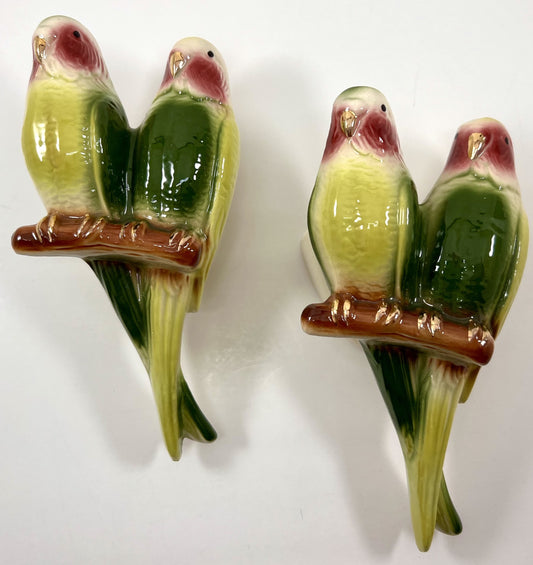 Parakeet Wall Pocket Pair, Royal Copley, Mid-century