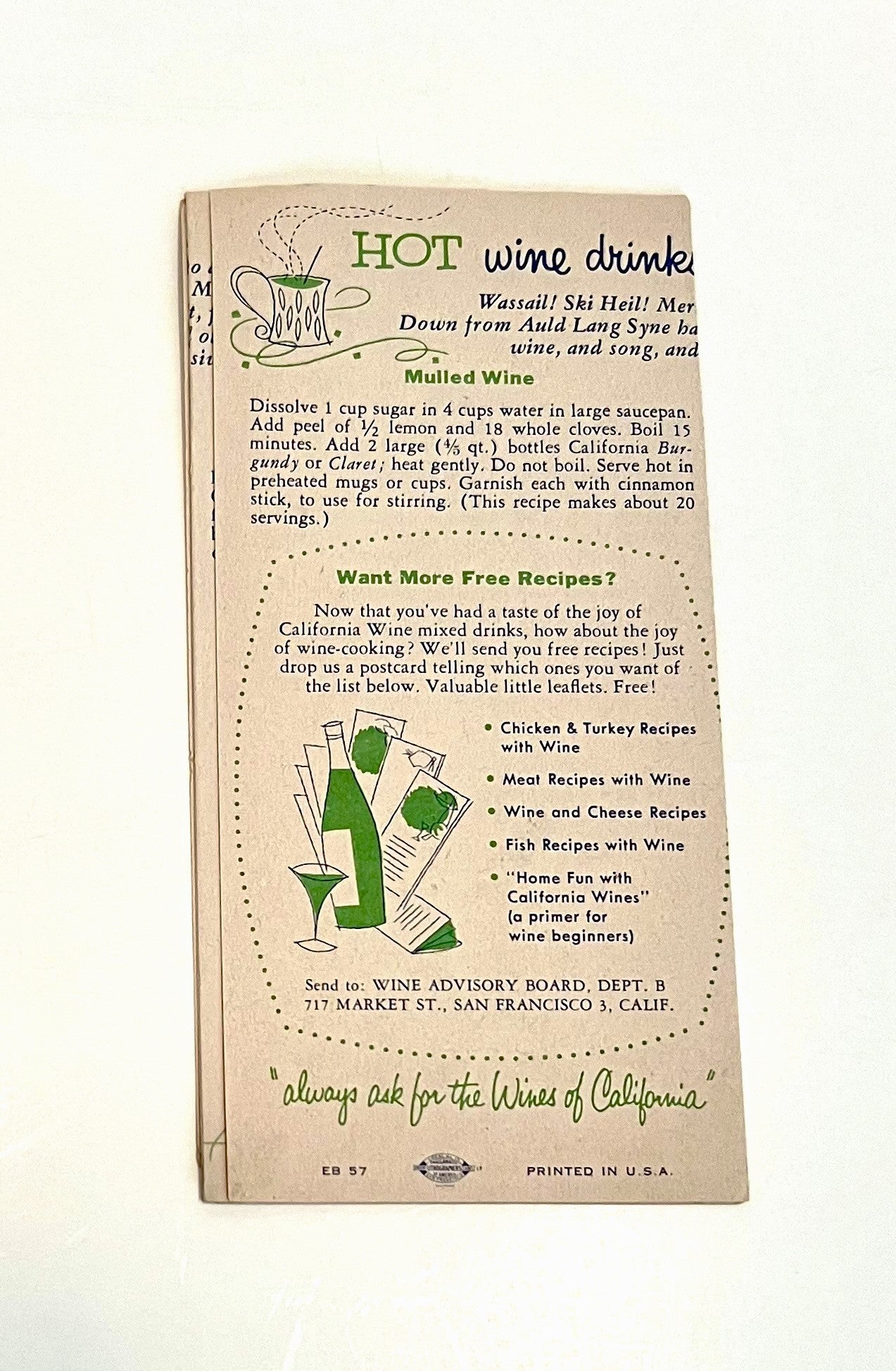 Recipes for Wine Drinks with California Wines, 1950s