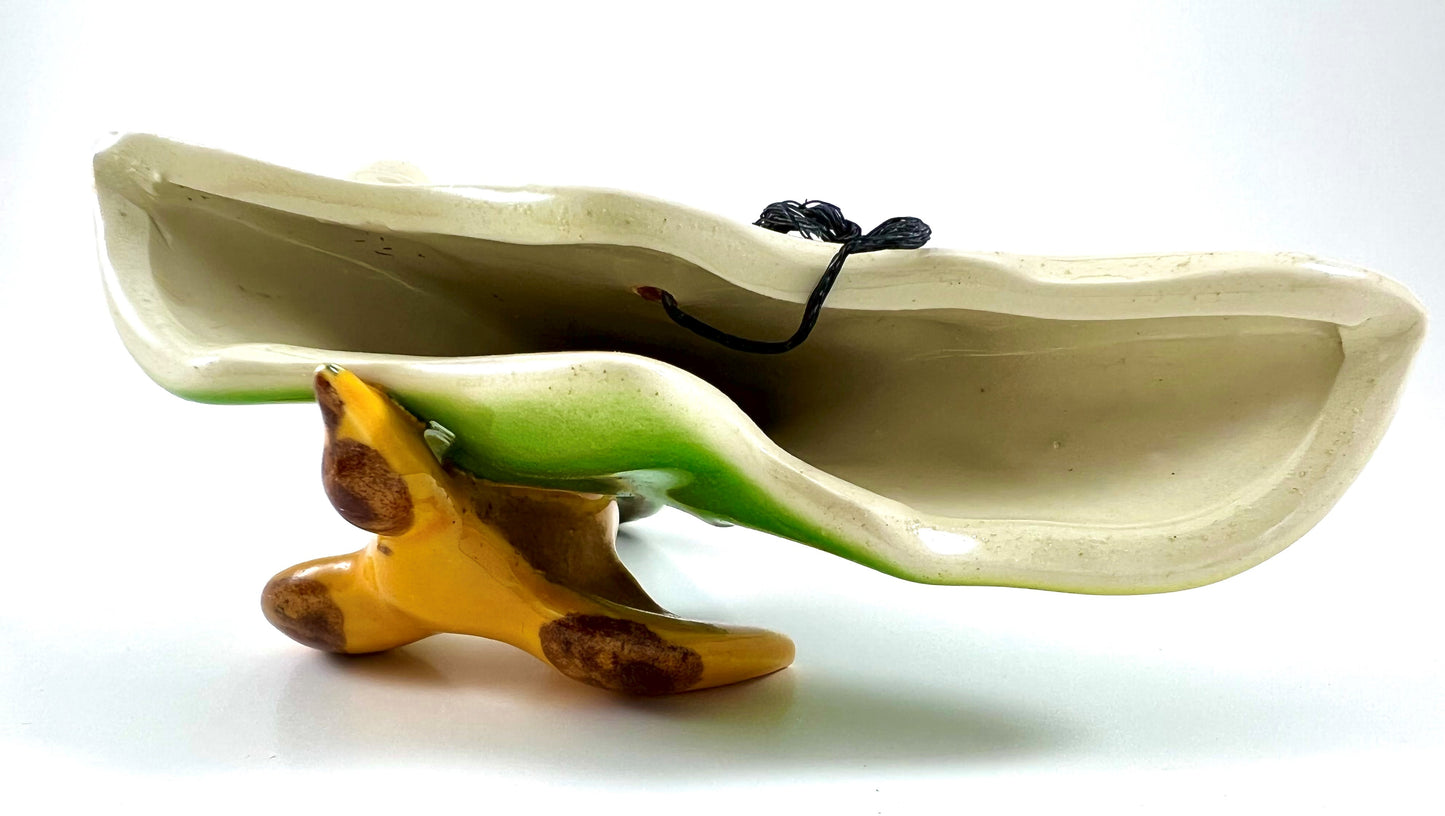 Bird in Garden Wall Pocket, Mid-century Ceramic Hanging Vase