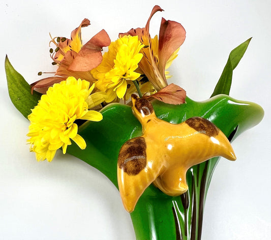Bird in Garden Wall Pocket, Mid-century Ceramic Hanging Vase