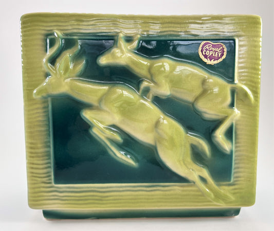 Royal Copley Planter Vase, Mid-century with Leaping Stags