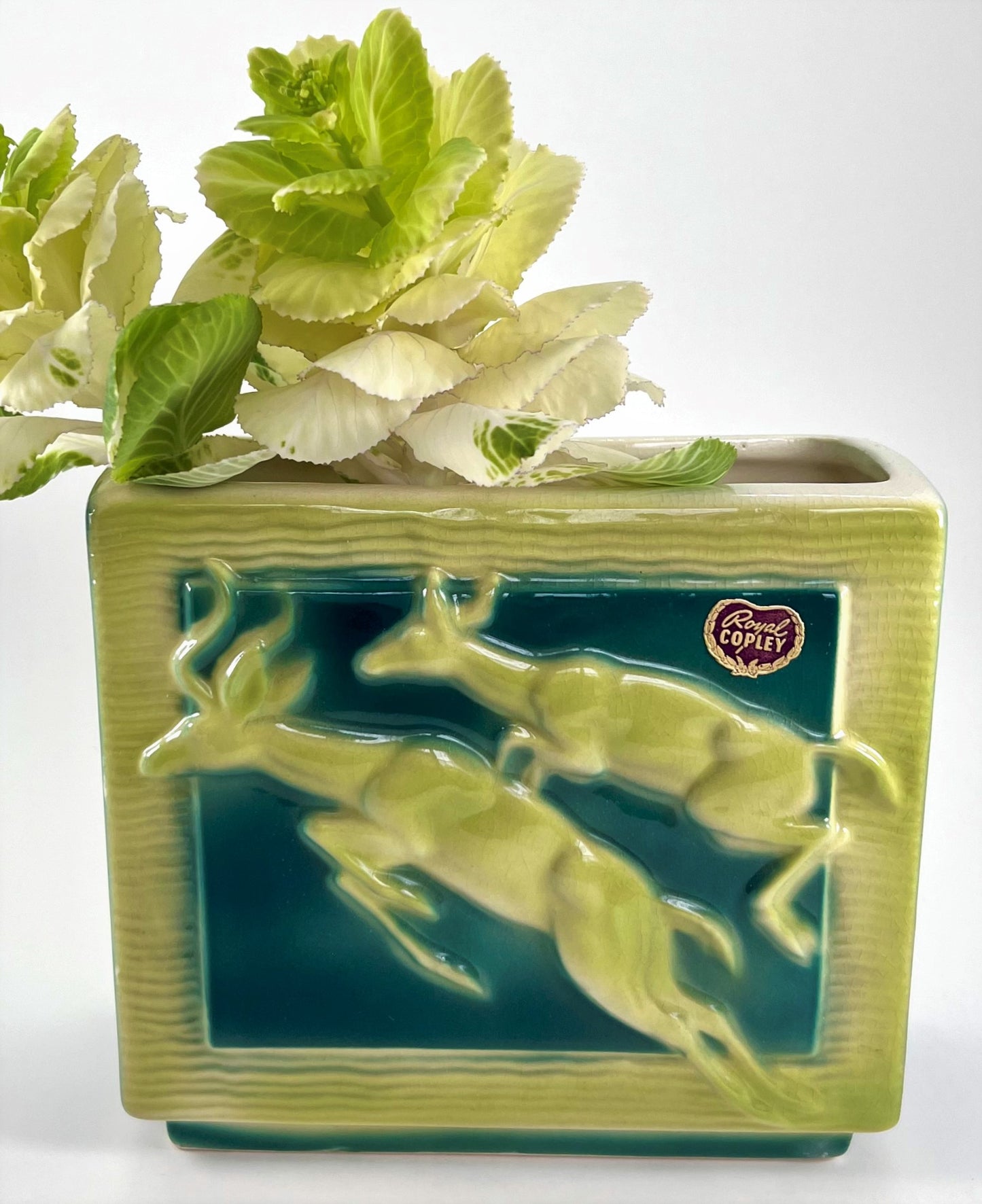 Royal Copley Planter Vase, Mid-century with Leaping Stags