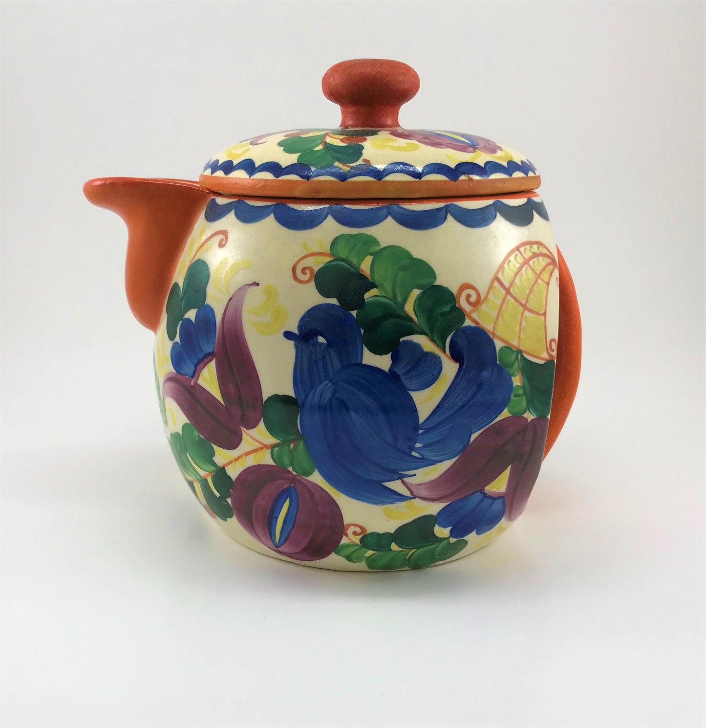 Peasant Art Bluebird Teapot, J. Mrazek Czechoslovakia 1920s