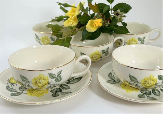 Paden City Pottery Shenandoah Ware "Golden Scepter" Yellow Rose Tea Cup Set of Six