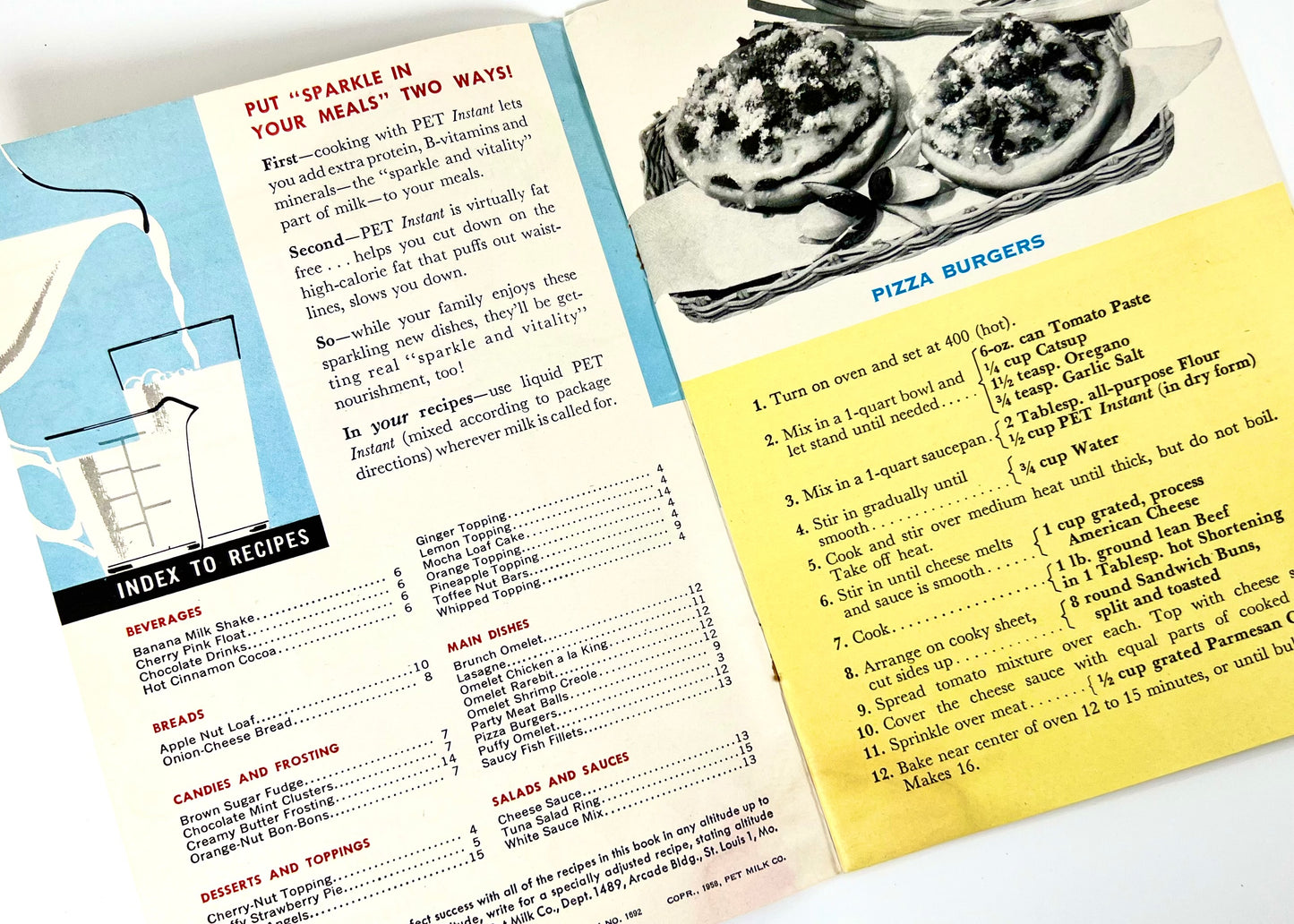 Sparkle in Your Meals Cookbooklet from PET Instant Nonfat Dry Milk, 1958
