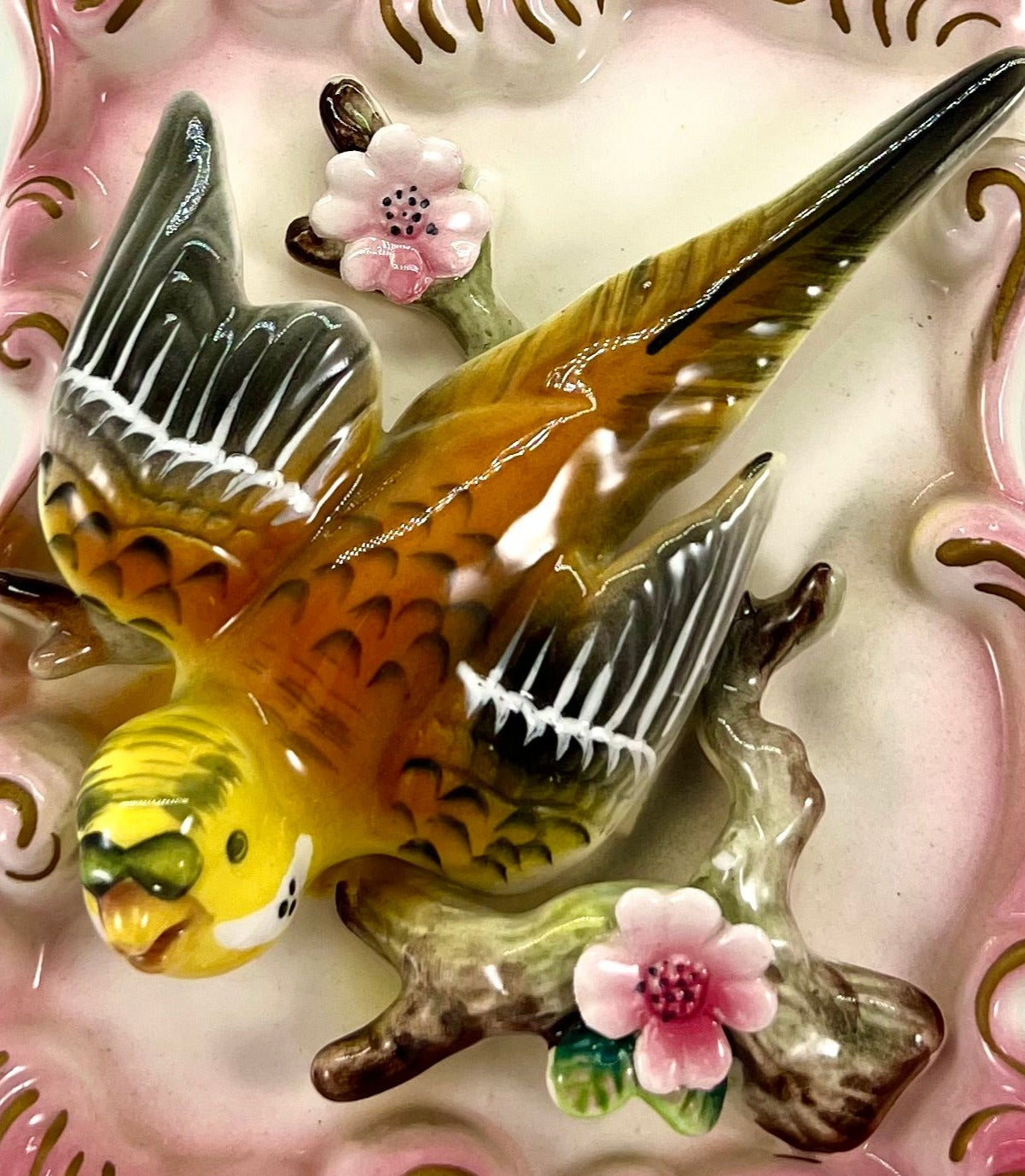 Bird and Blossoms Mid-century Ceramic Wall Pocket Vase