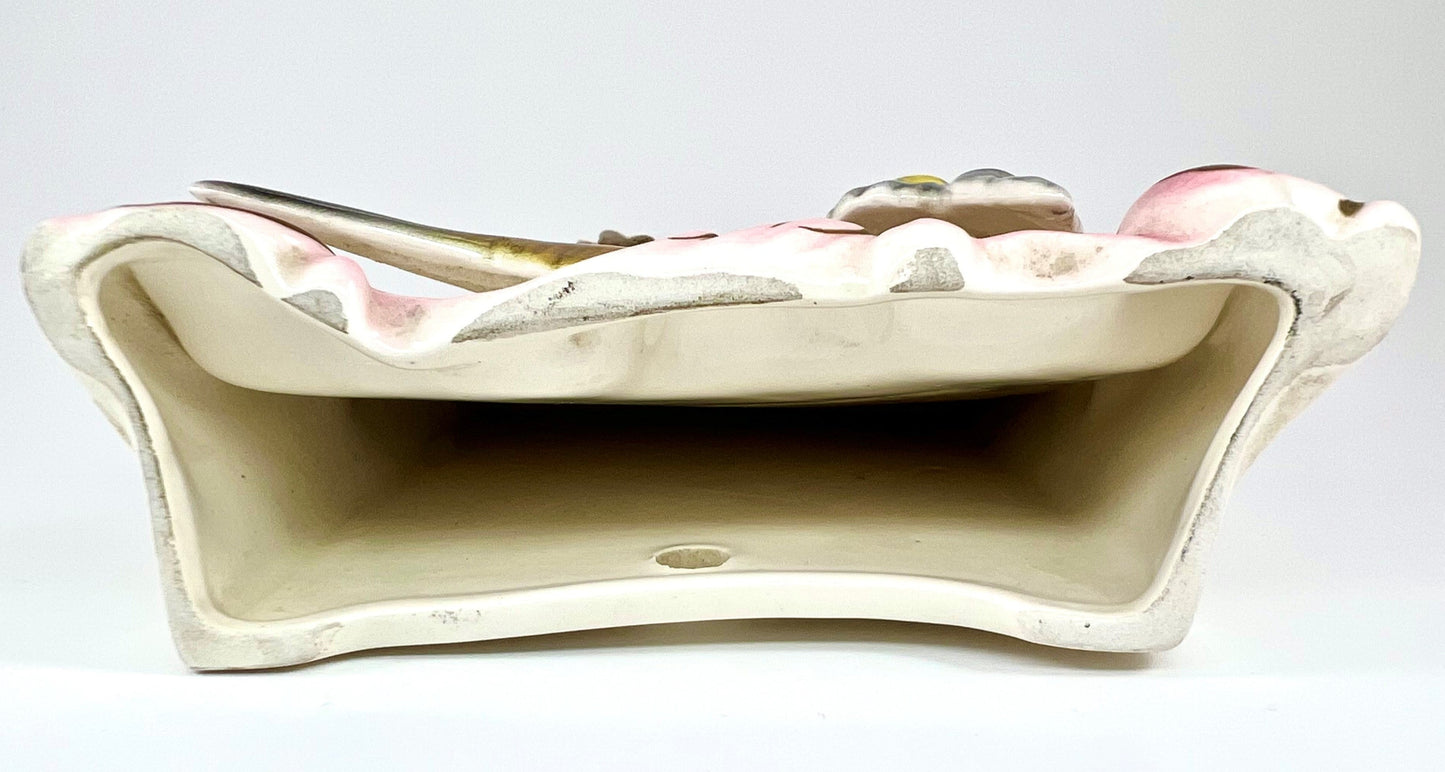 Bird and Blossoms Mid-century Ceramic Wall Pocket Vase
