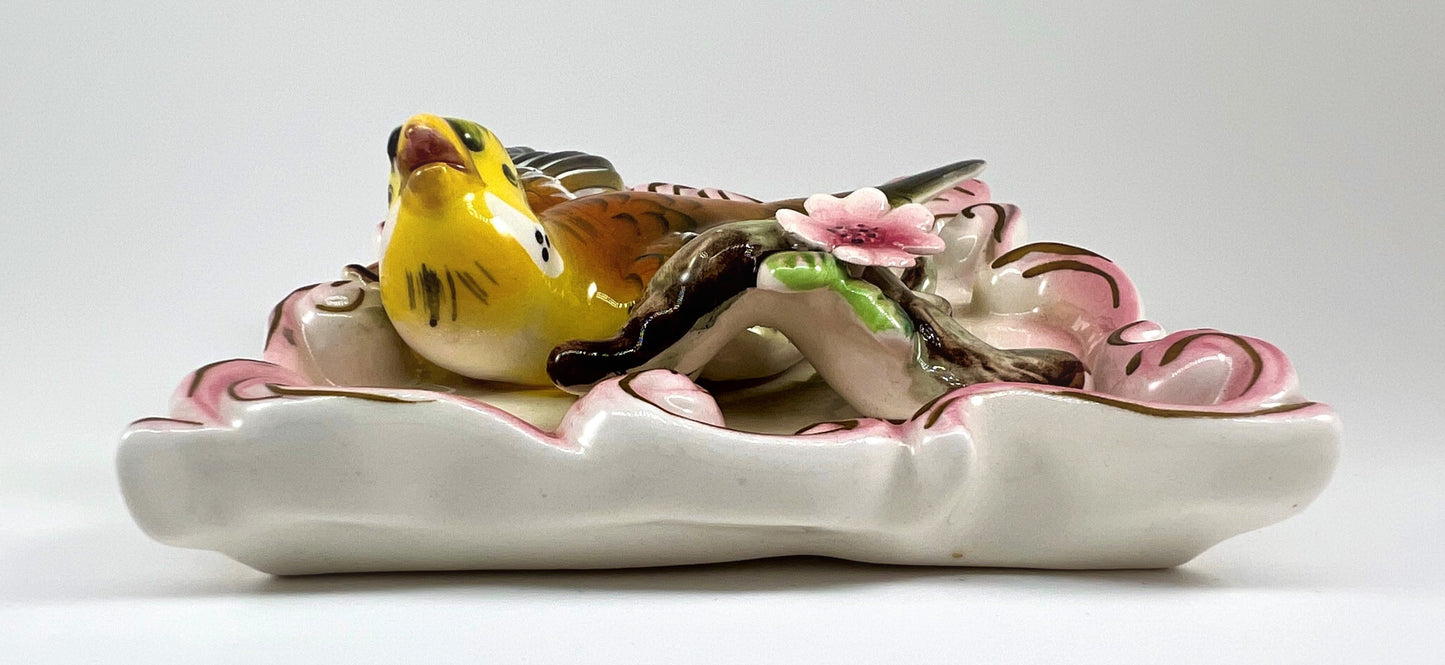 Bird and Blossoms Mid-century Ceramic Wall Pocket Vase