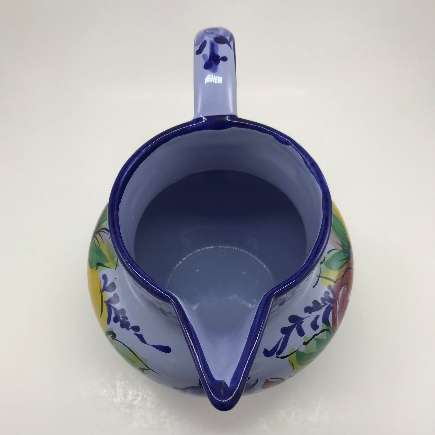 Portuguese Pottery Pitcher, Hand-painted Blue and White with Flowers