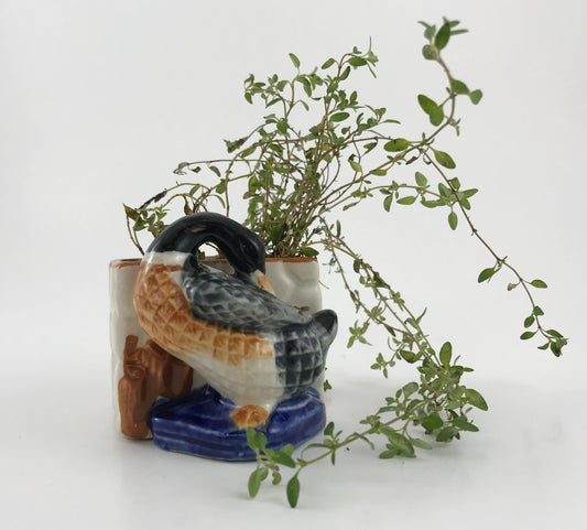 Occupied Japan Ceramic Duck Wall Pocket Planter 1940s