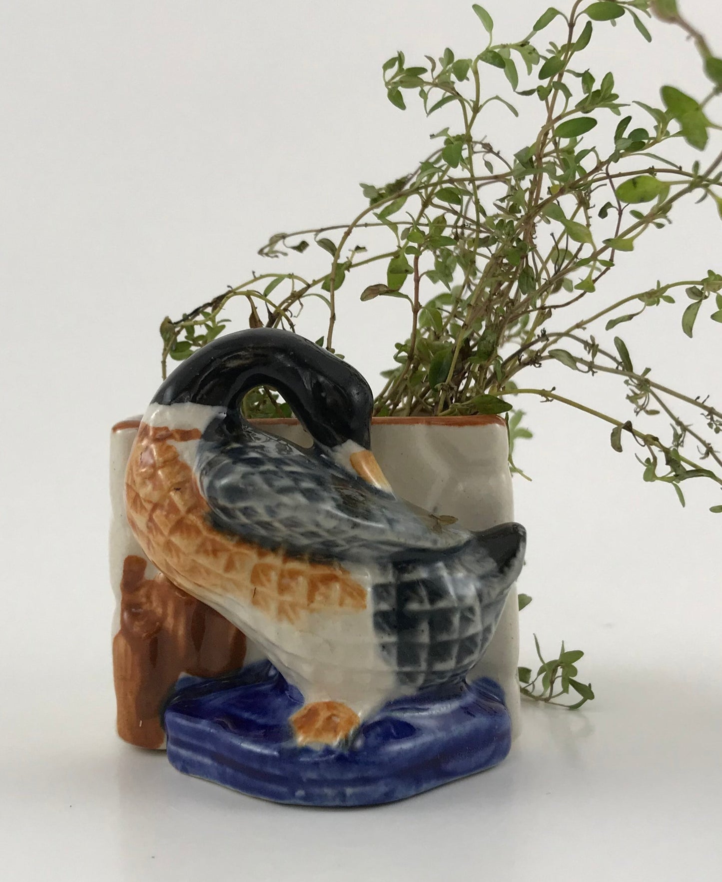 Occupied Japan Ceramic Duck Wall Pocket Planter 1940s