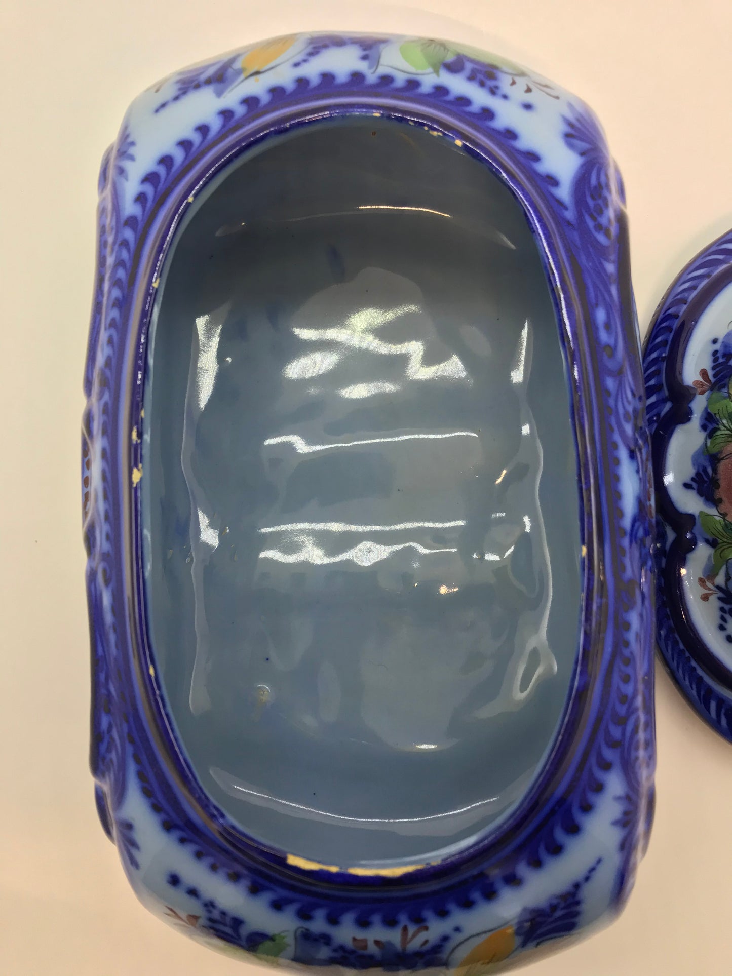 Portuguese Ceramic Soup Tureen with Lid, Hand-painted Alcobaça Pottery