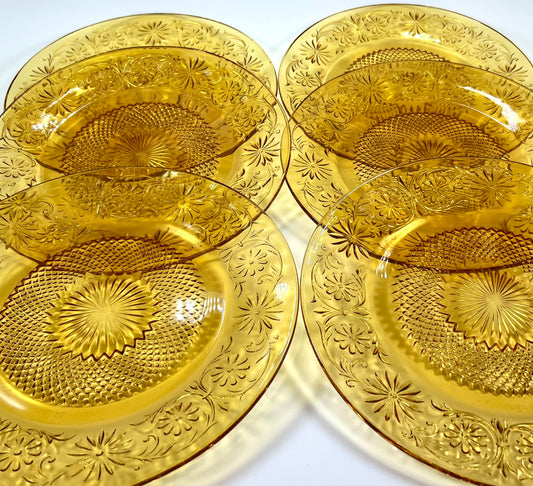 "Daisy" Pattern Depression Glass Dinner Plates, Set of 6, Indiana Glass Company, 1940