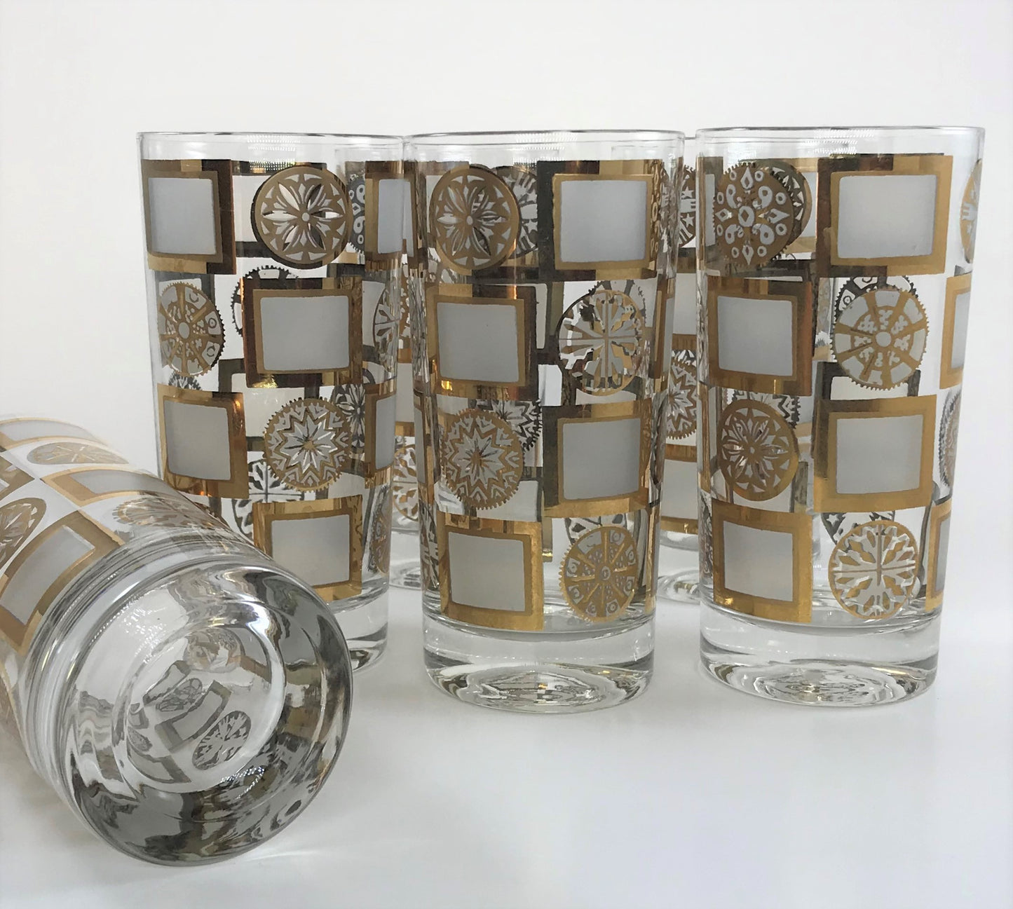 Highball Bar Set with Ice Bucket and Hammered Tongs, Mid-century