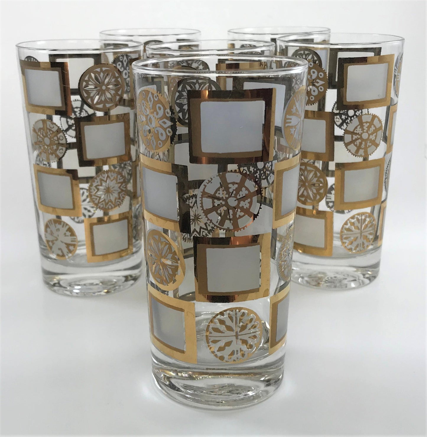Highball Bar Set with Ice Bucket and Hammered Tongs, Mid-century
