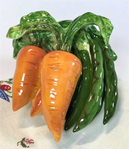 Carrot and Green Bean Mid-century Ceramic Kitchen Wall Pocket 1950s