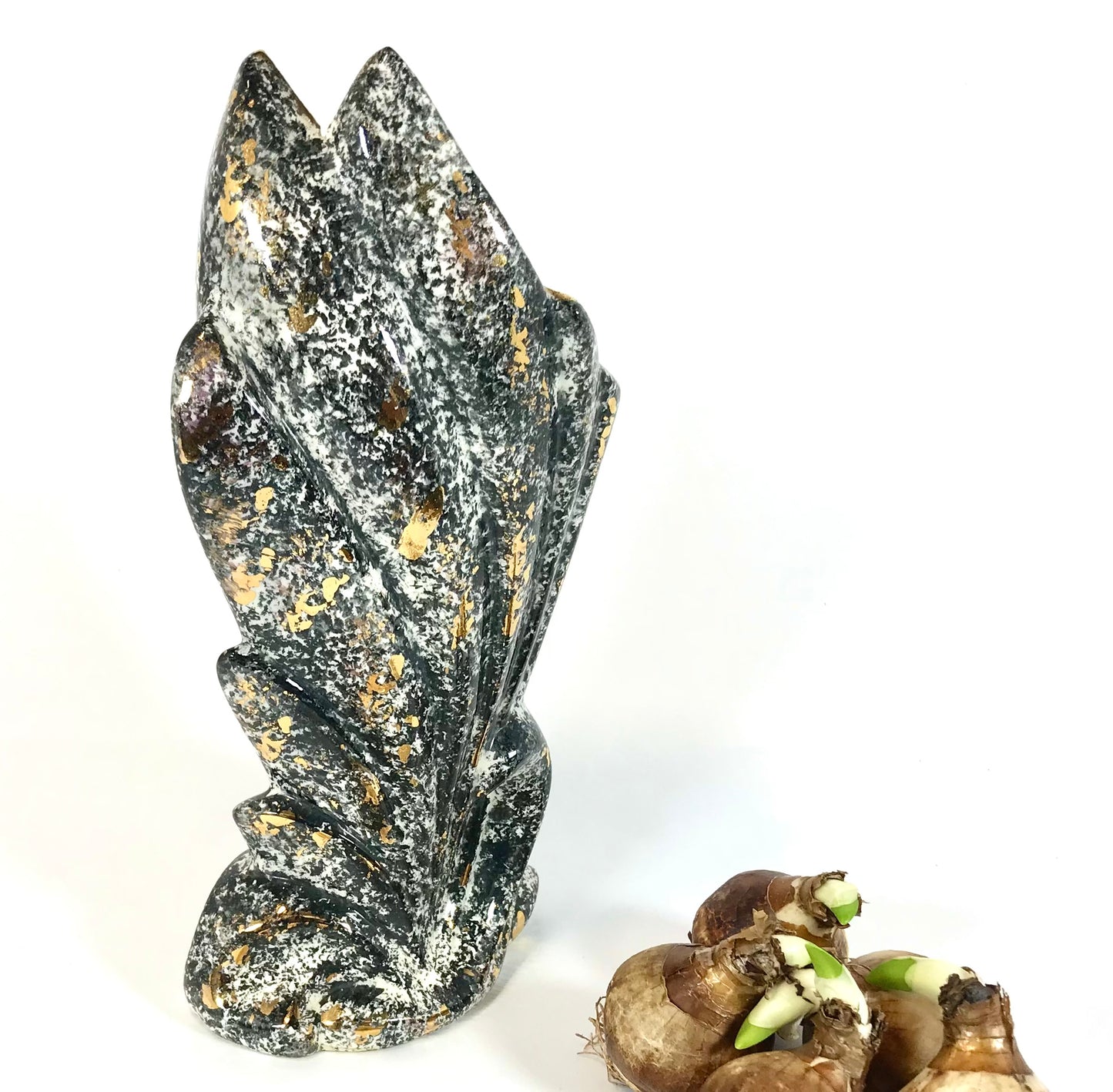 Mid-century Ceramic Vase, Black and White with Gold Accents