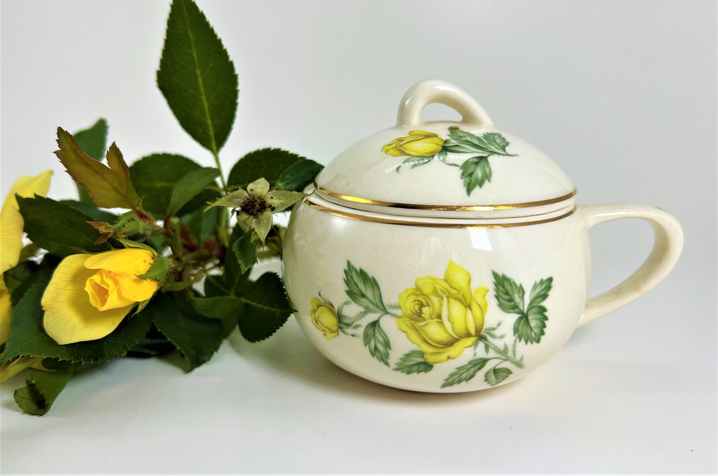 Paden City Pottery Shenandoah Ware "Golden Scepter" Yellow Rose Sugar Bowl