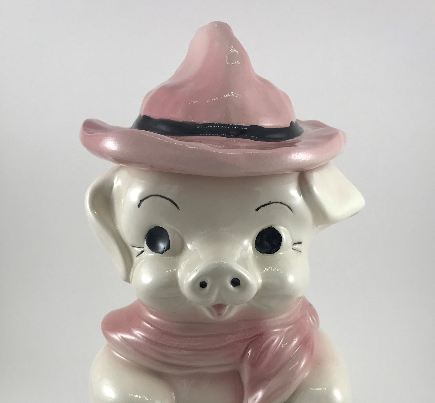 Piggy with a Pink Hat Cookie Jar, Mid-century Ceramic