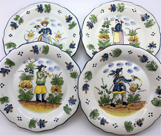 Portuguese Peasant Art Plates with Floral Detailing - Set of Four
