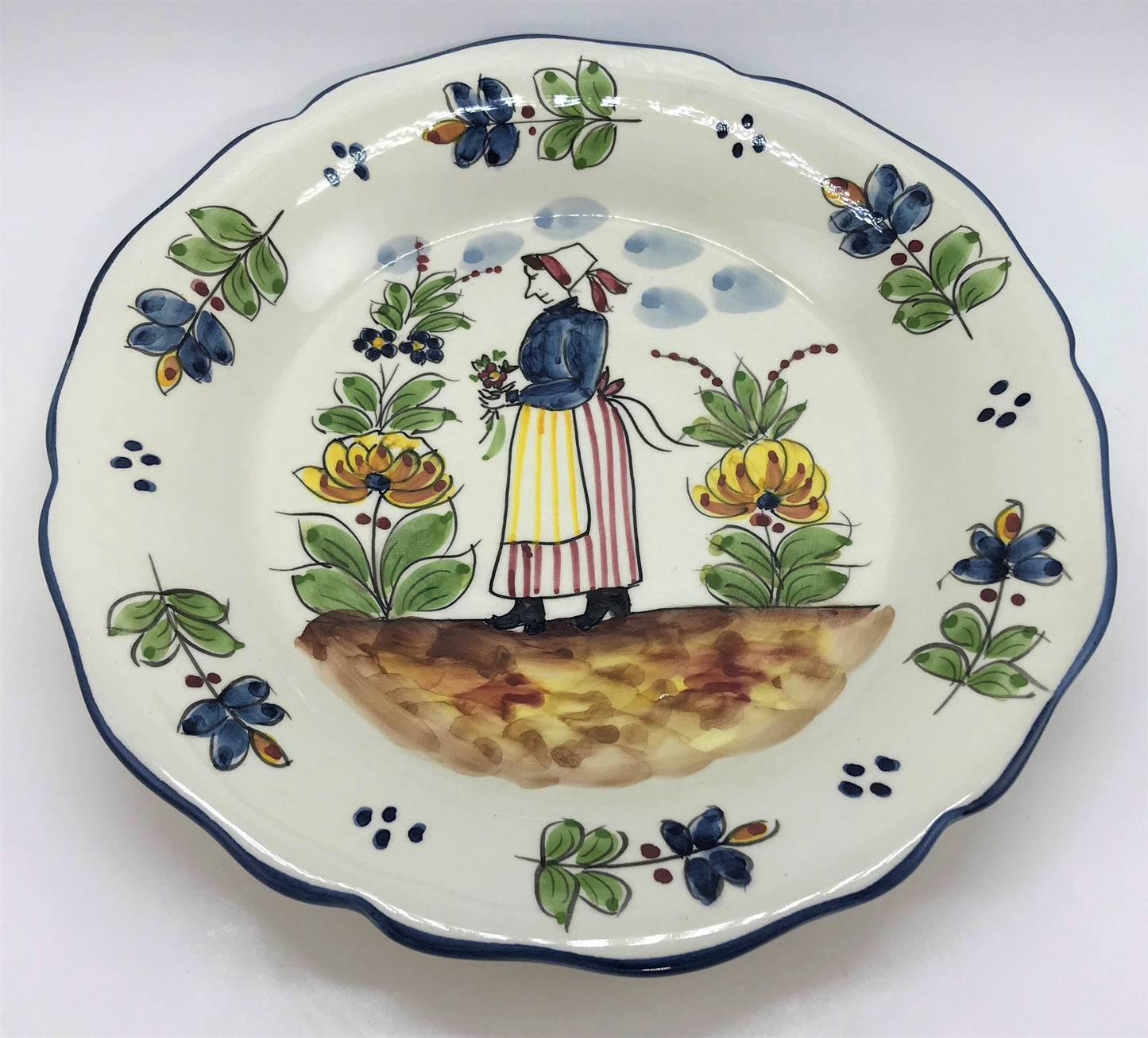 Portuguese Peasant Art Plates with Floral Detailing - Set of Four