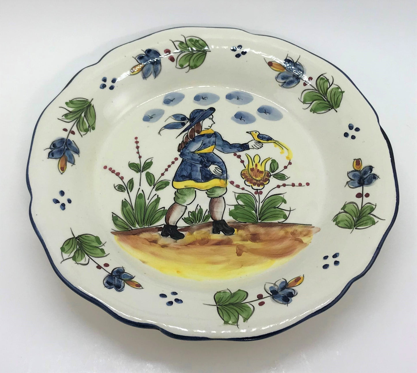 Portuguese Peasant Art Plates with Floral Detailing - Set of Four