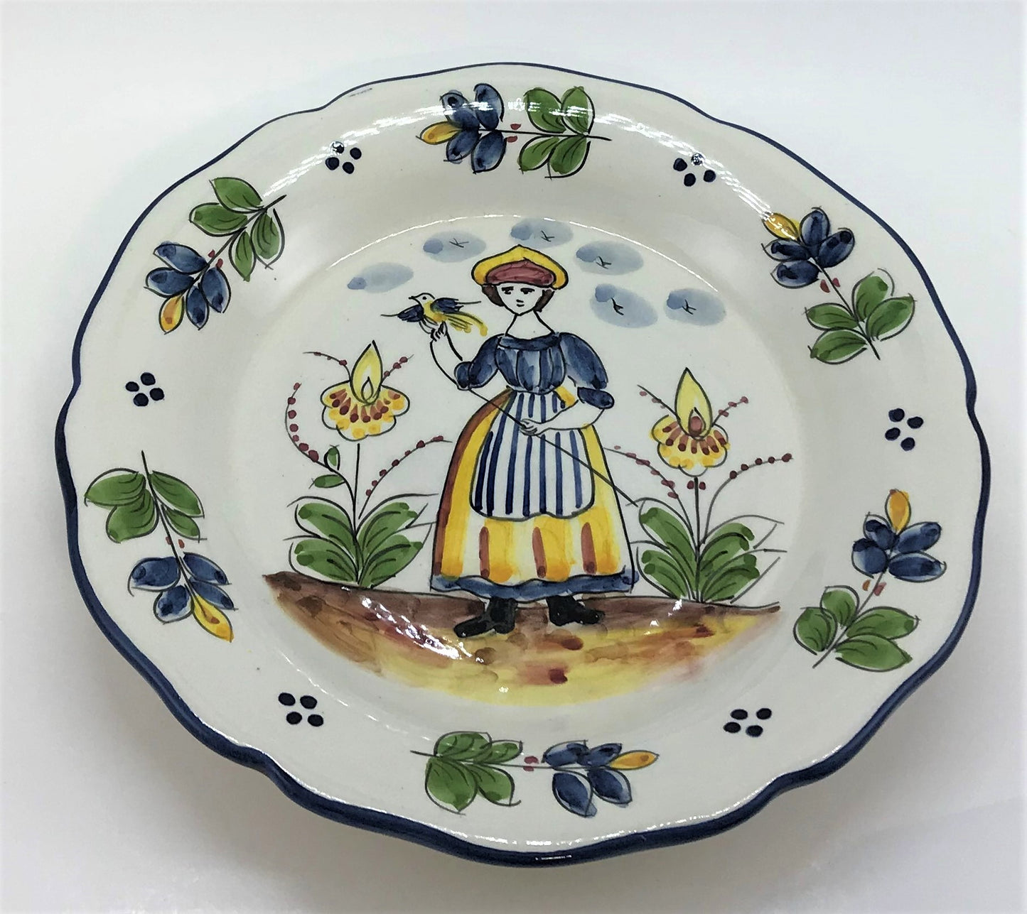 Portuguese Peasant Art Plates with Floral Detailing - Set of Four