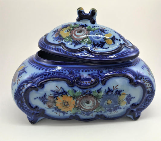 Portuguese Ceramic Soup Tureen with Lid, Hand-painted Alcobaça Pottery