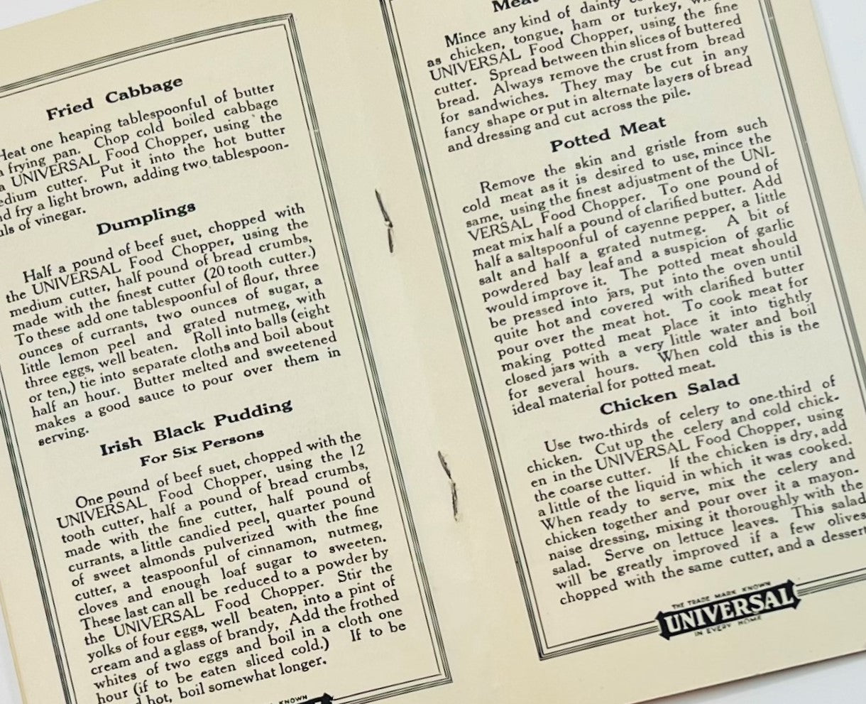 Universal Food Chopper Illustrated Advertising Cookbooklet, c. 1920s