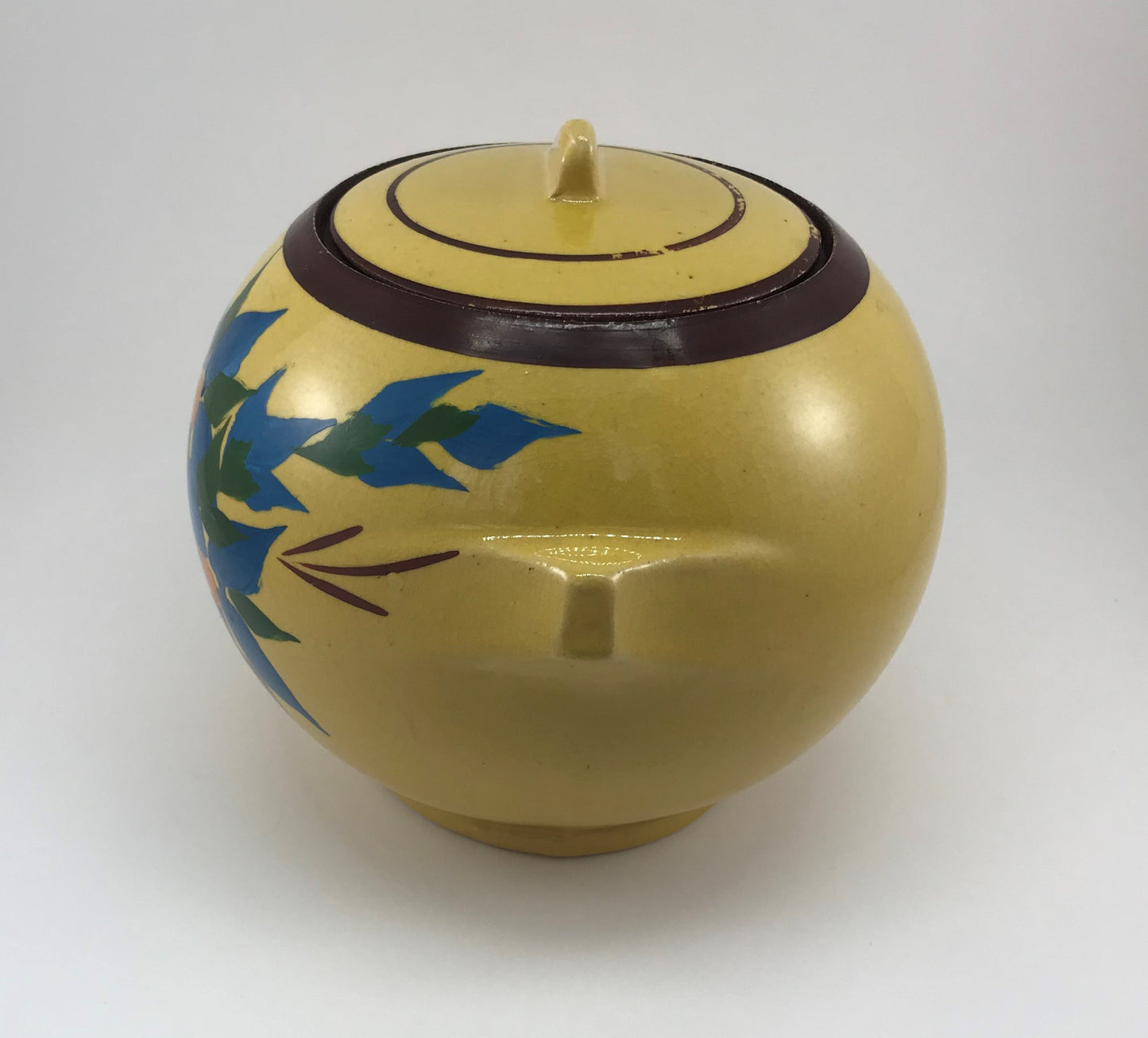McCoy Cookie Jar, Yellow with Hand-painted Blue Flowers, c. 1939